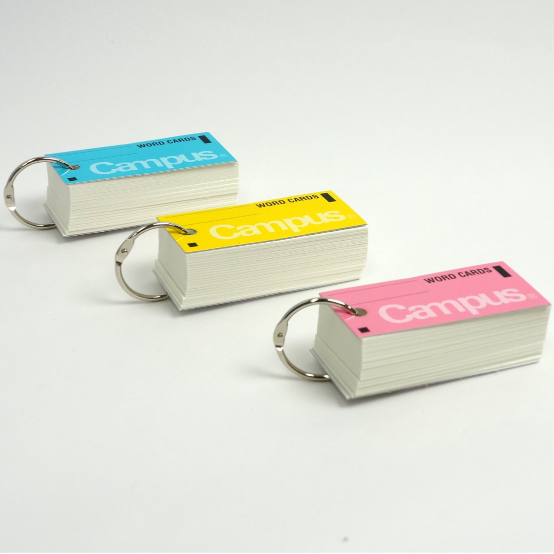 Kokuyo Campus Flash Cards with Binder Rings, Word Cards, Anki Cards, Mini Notecards, Medium Size 0.12''x 2.68'', 30 Packs in Blue, Pink and Yellow, Japan Import (TAN-101TSUME)