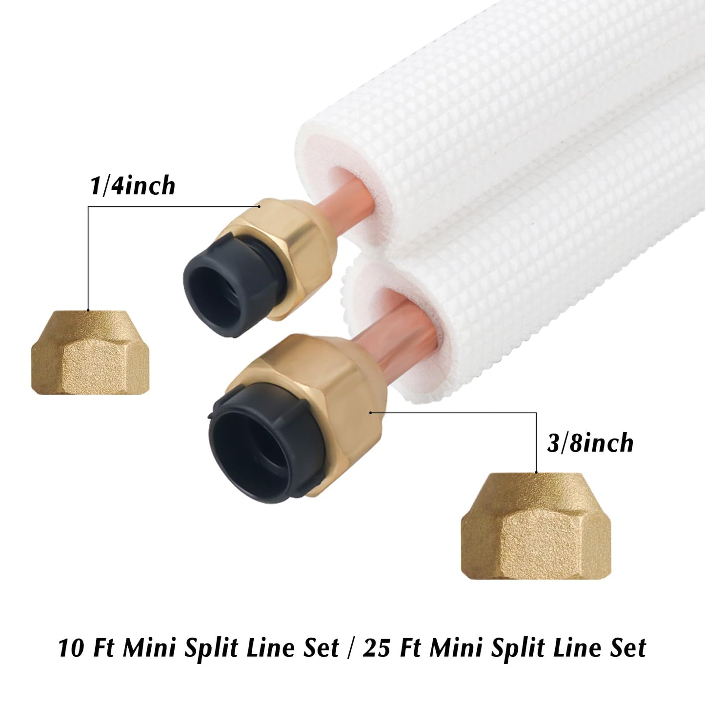 NEAGLORY 10 Ft Mini Split Line Set 1/4" & 3/8" O.D. Twin Copper Tubing Insulated Coil Copper Pipes HVAC for Mini Split AC and Heating Equipment