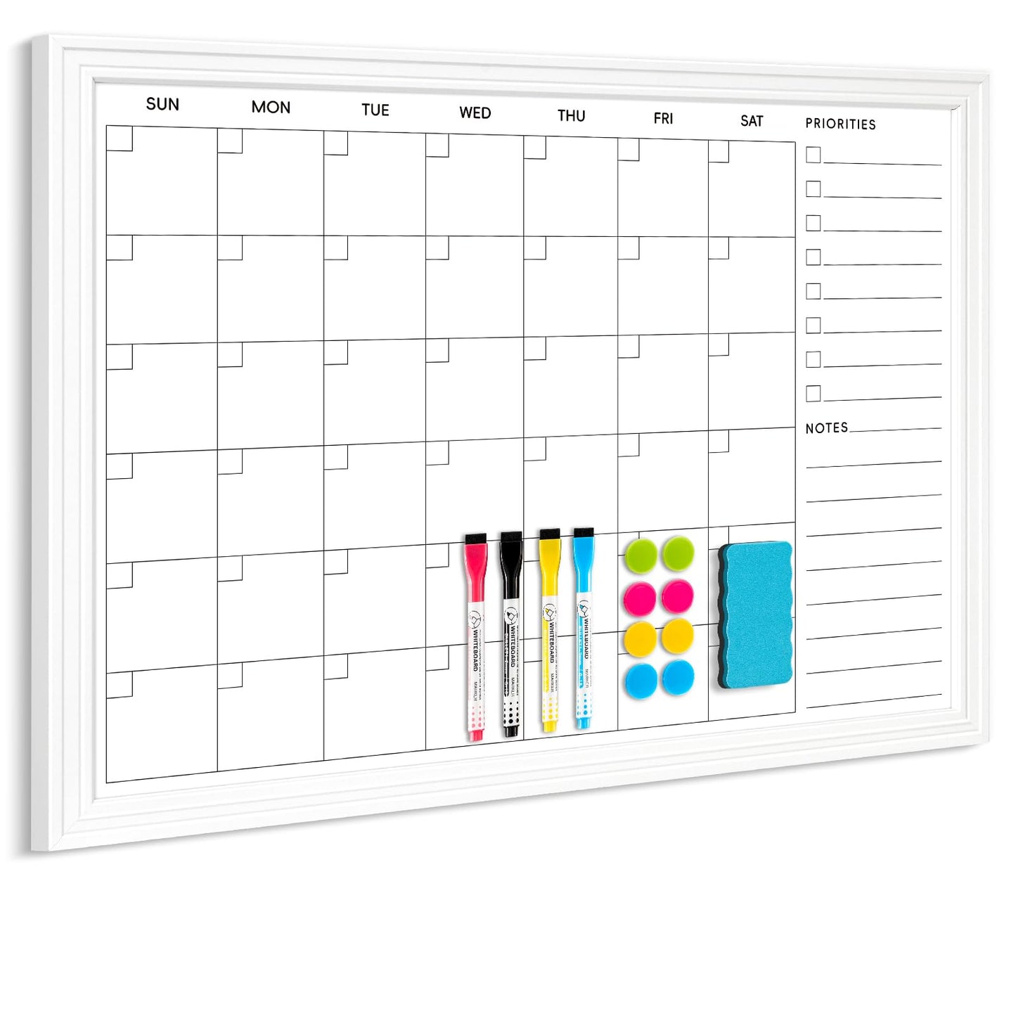 DOLLAR BOSS Magnetic White Board Calendar 36''x 24'', Monthly Dry Erase Planner for Wall with White Wood Style Frame for Office, School, Dorm, Home Decor