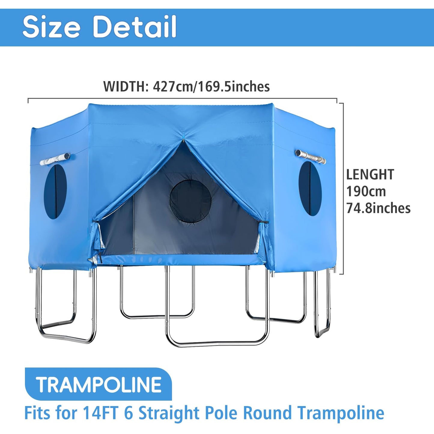 14FT 6 Straight Poles Trampoline Tent, Premium Oxford with Sunscreen Coating TrampolineTent Cover, Outdoor Fun for Kids,Protect from Sun (Tent Only)