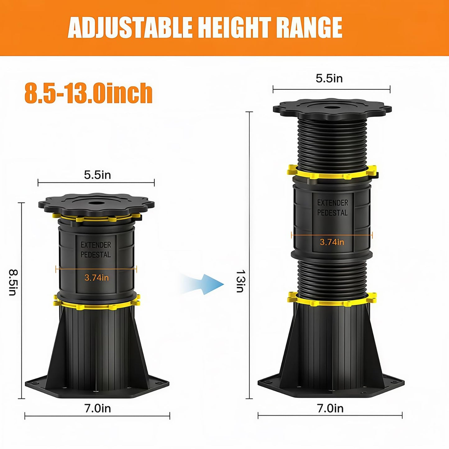 Putsea 4 Pcs Adjustable Bed Support Legs 8.5-13 Inch, 4400LBS Heavy Duty No Drill Bed Frame Center Support, Anti-Wobble Bed Slats Support for Wooden Slats/Bed Base (8.5-13 inch (4pcs))