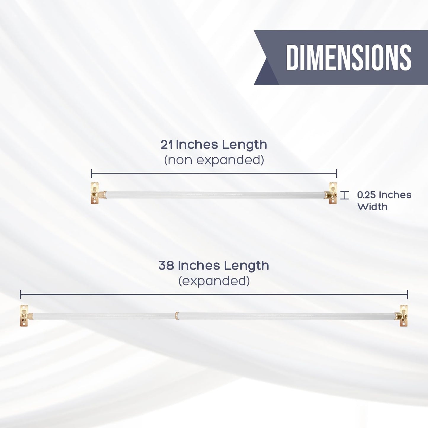 Amazing Drapery Hardware White Swivel Sash Curtain Rods with Brass Ends, Set of 2 (Hardware Included) - Adjustable Length 21-38 Inches, Easy to Install Metal Rods for Doors, Windows, and Sidelights