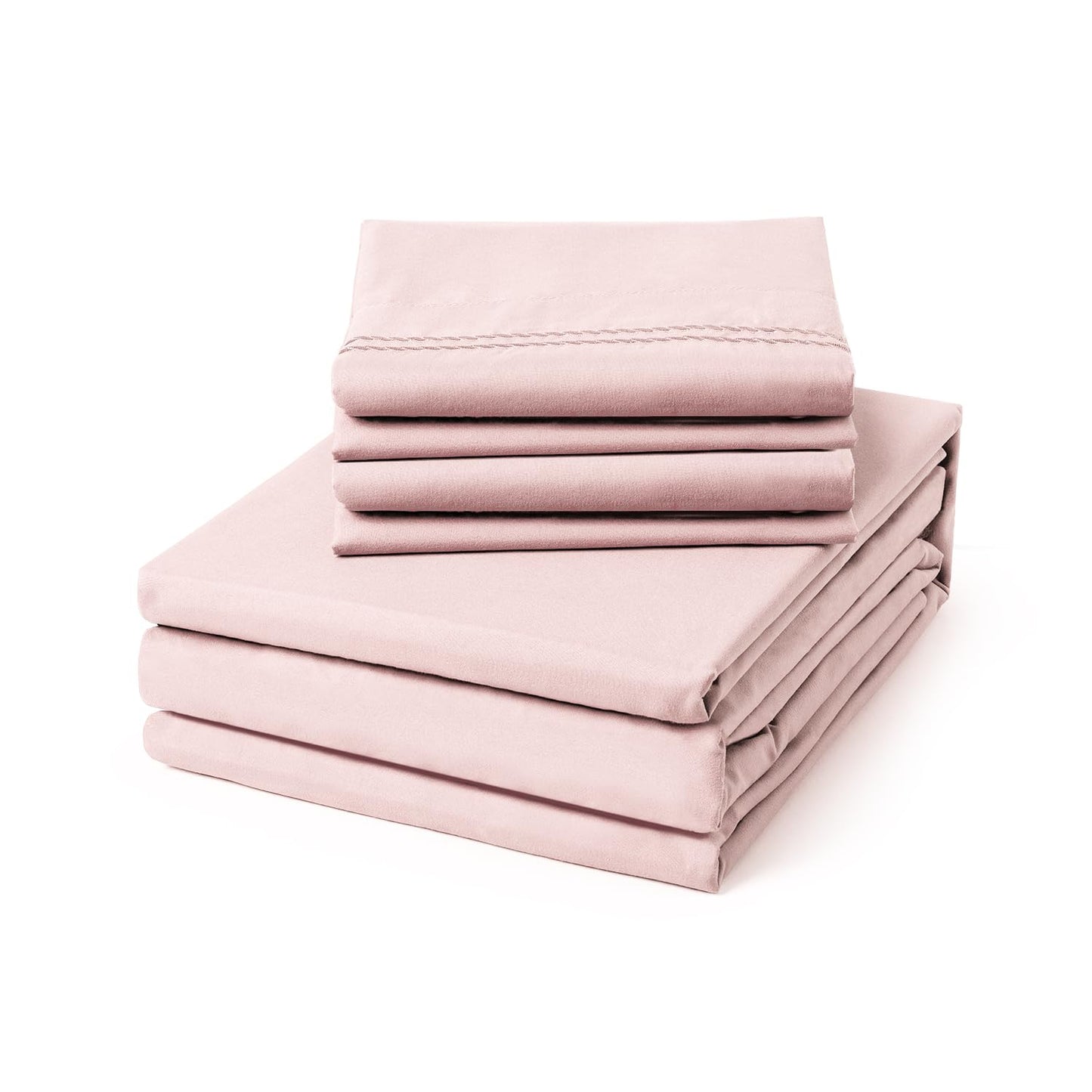 ClevaHome Queen Size Sheet Set - 6 Piece Soft Breathable Luxury Bed Sheet Set - Shrinkage & Fade Resistant Embroidered Bedding Sheet with Deep Pocket, 2 Extra Pillowcases (Queen, Barely Pink)
