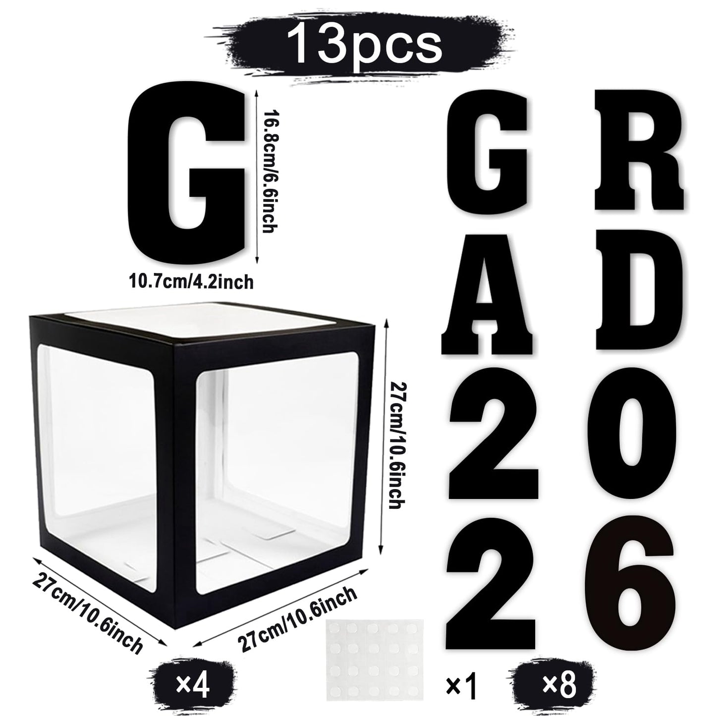 2026 Graduation Decorations - 4Pcs Black Balloon Boxes with Letters 2026&Grad for Preschool Kindergarten Middle High School College Graduation Party Decorations Class of 2026