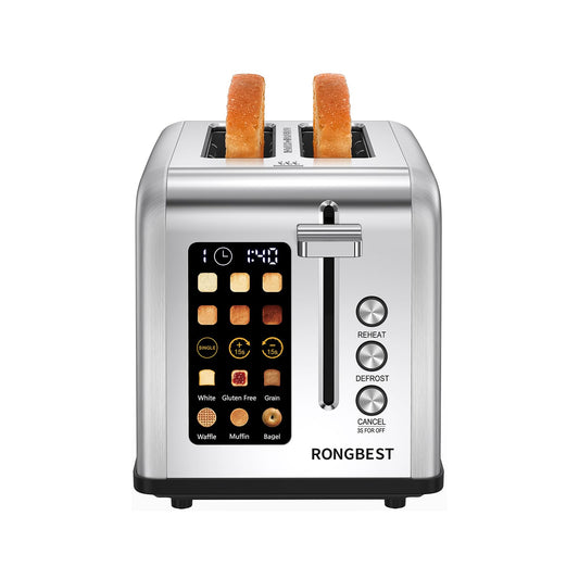 2 Slice Touch Screen Toaster with Wide Slots Stainless Steel Toasters for Family Breakfast, Even Toasting for Bagels & Bread, Reheat & Defrost, Easy Removable Crumb Tray, Silver