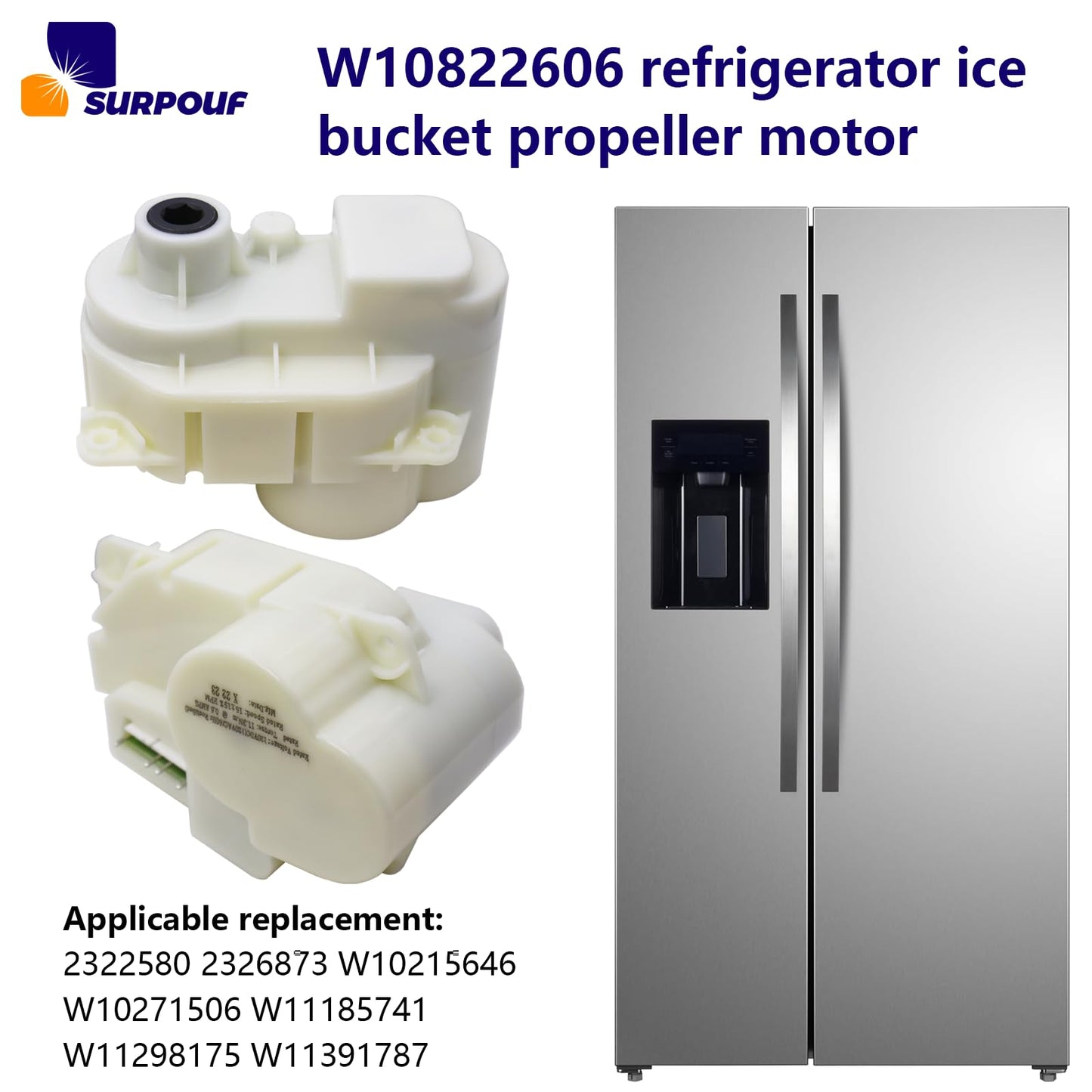 W10822606 Refrigerator Ice Bucket Auger Motor IMM2606 Fits for Whirlpool Replace 2322580 2326873 W10215646 W10271506 W11185741 W11298175 W11391787