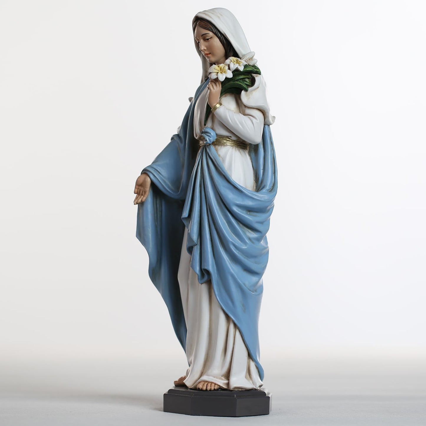 Grace4Joy Blessed Mother Mary Statue - 10 Inch Madonna Virgin Mary Statue Elegant Home Decor, Hand Painted Saint Mary Holding Lilies Figurines Renaissance Collection
