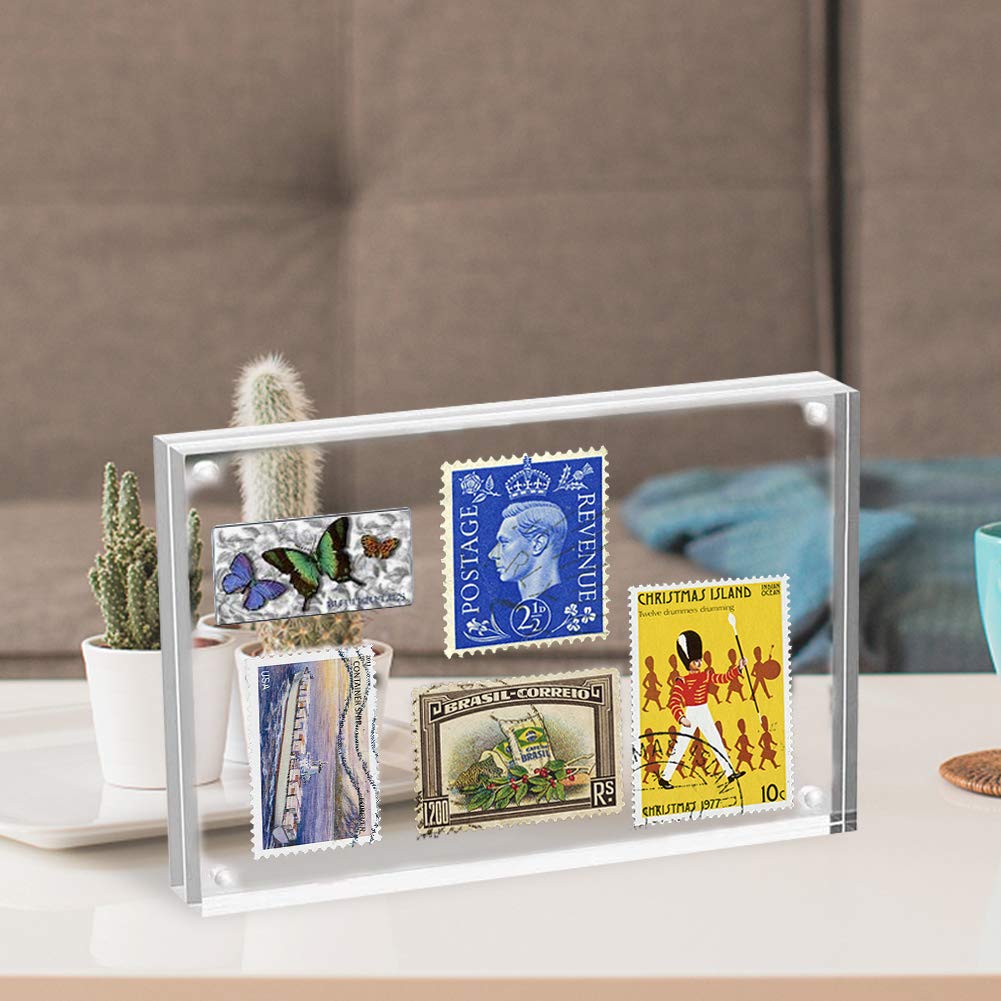 HELPLEX Acrylic Frames, 2 Pack 5x7, 24mm Thicker Frameless Clear Picture Frame, Double Sided Magnetic, Free Standing Desktop Display
