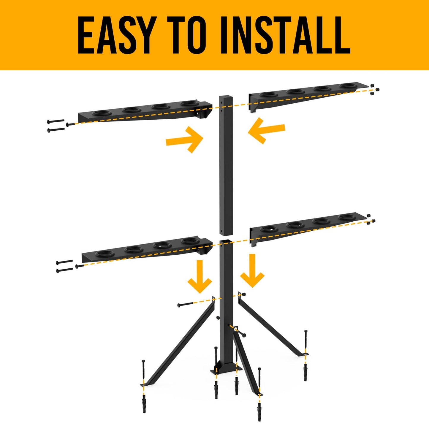 Fumingpal Utility Trailer Tool Rack, Shovel Rack for Truck, Rake Shovel Holder Landscape Hand Tool Accessories for Trailer Truck with 8 Rubber Holes with Brackets, Standard Black