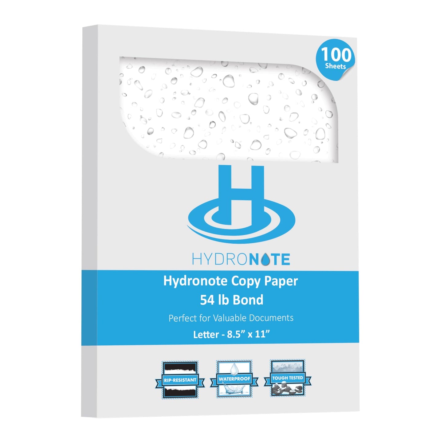 TerraSlate Waterproof Paper - Hydronote 54lb Multipurpose Copy Paper 8.5” x 11”, 100 Sheets, Inkjet Printer and Laser Printer Paper Compatible - Weather/Rain Proof, Durable, White Paper