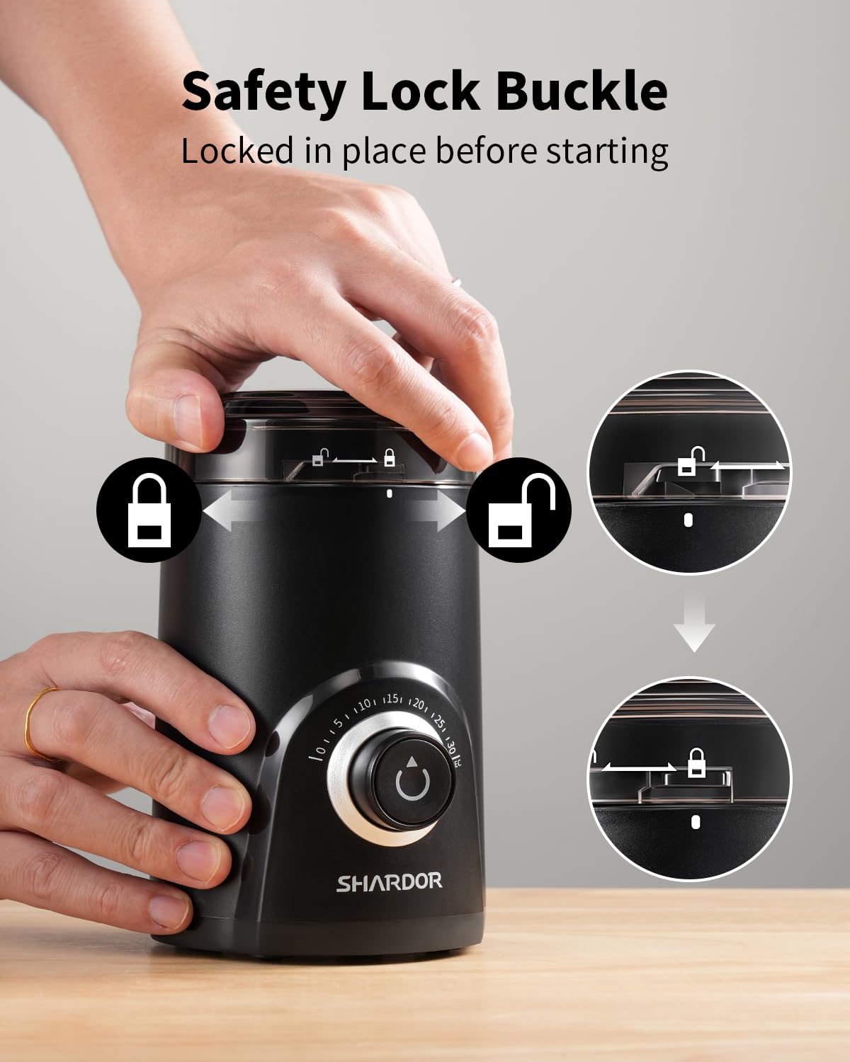 SHARDOR Electric Coffee Grinder, 70g Large Capacity Spice Grinder with Visual Timing Knob for Precise Grind, Quiet Coffee Bean Grinder for Espresso, French Press, Herbs and Grains, Black