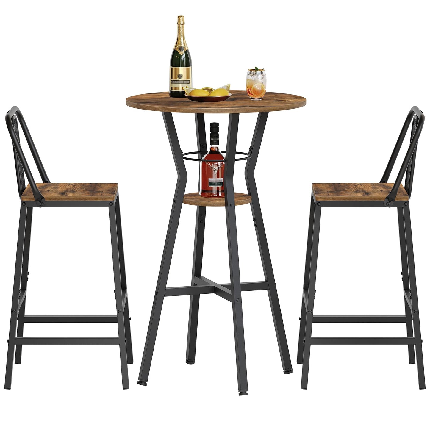 YATINEY Bar Table, 2-Tier Round High Top Table, Pub Table, Home Bar Counter Height Tables, Bistro Tables, for Kitchen, Living Room, Meeting Room, Pub, Rustic Brown and Black BT03BR