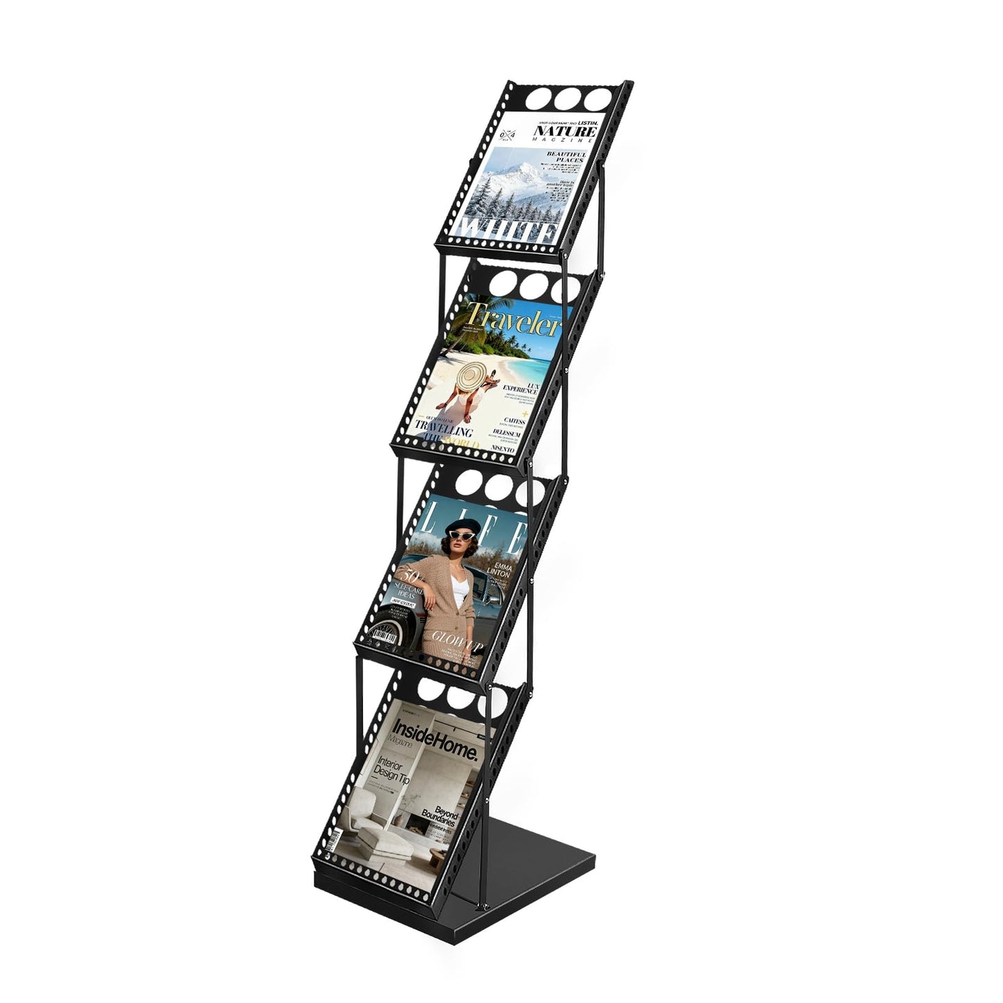 WEWLINE Foldable Magazine Brochure Display Rack, Literature Catalog Rack, Floor-standing Magazine Holder for Office Store, Exhibition and Trade Show (4 Pockets)