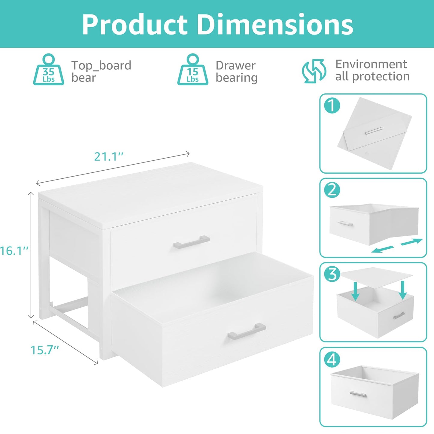 BOLUO Stackable Storage Drawers Closet Organizers and Storage Bins Fabric White 2 Drawer Dresser for Bedroom Office Modern