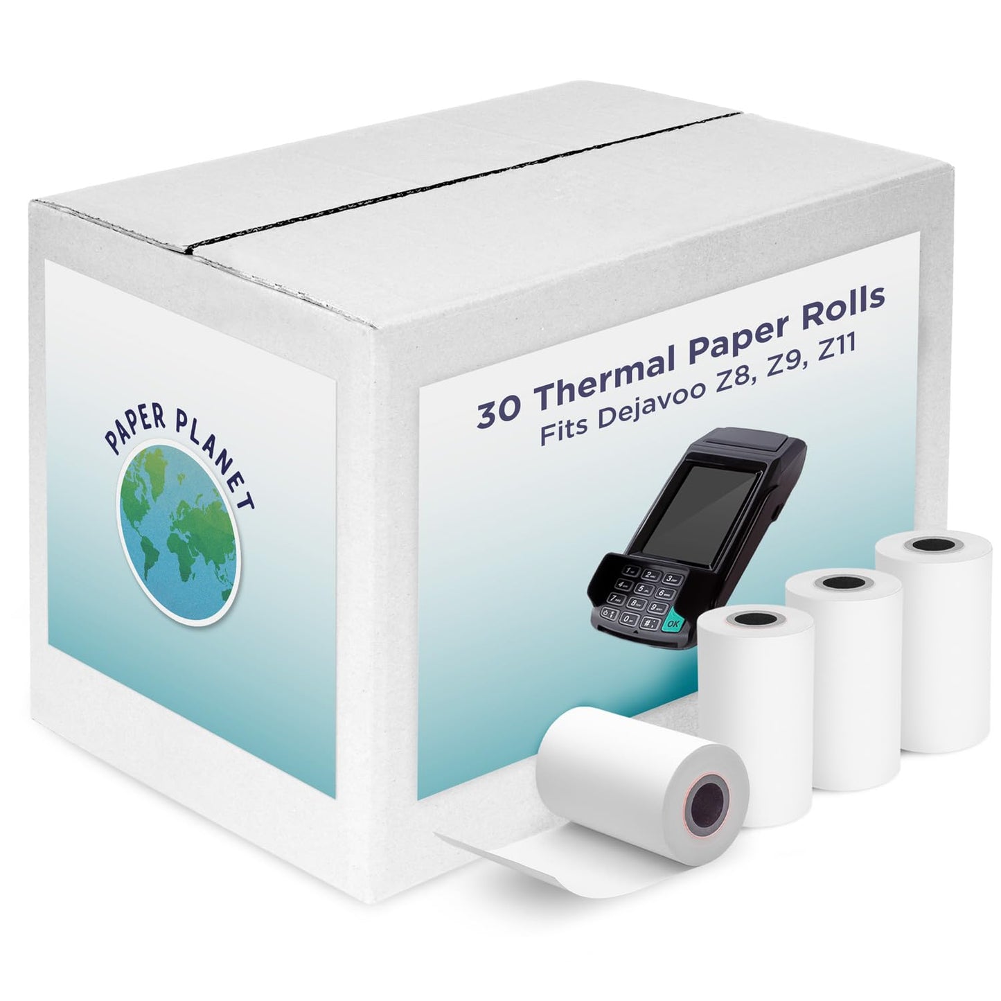 Thermal Receipt Paper for Dejavoo Terminal by Paper Planet | 30 Rolls | P1, P3, P8, QD1, QD2, QD4, Z8, Z9, Z11