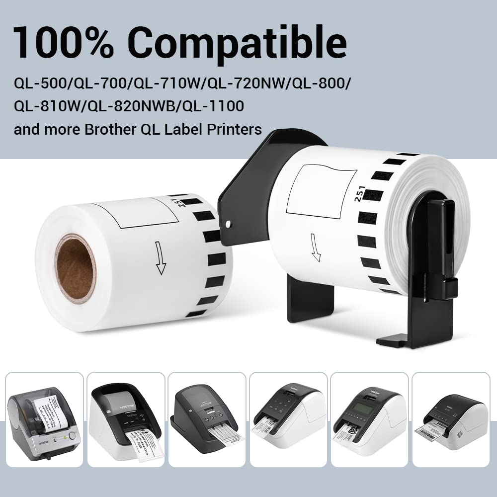 DK-2251 Compatible with Brother 2-3/7" x 50' Black/Red on White Continuous Paper Labels DK2251 for QL-800, QL-810W, QL-820NWB Printers, 3 Rolls+1 Frame