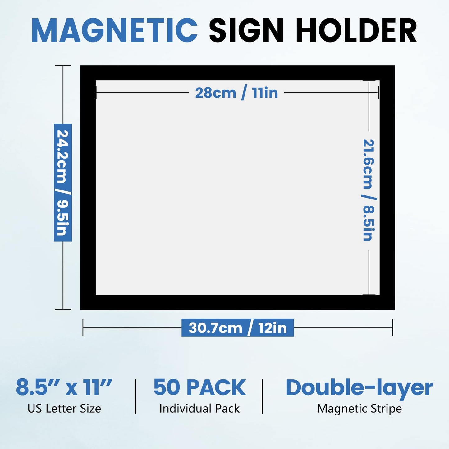 NUITPY 50 Pack Magnetic Sign Holder, 8.5in x 11in Self Adhesive Wall Mount Magnetic Document Holder, Magnetism Border Sign Holder with Transparent PVC Front Cover