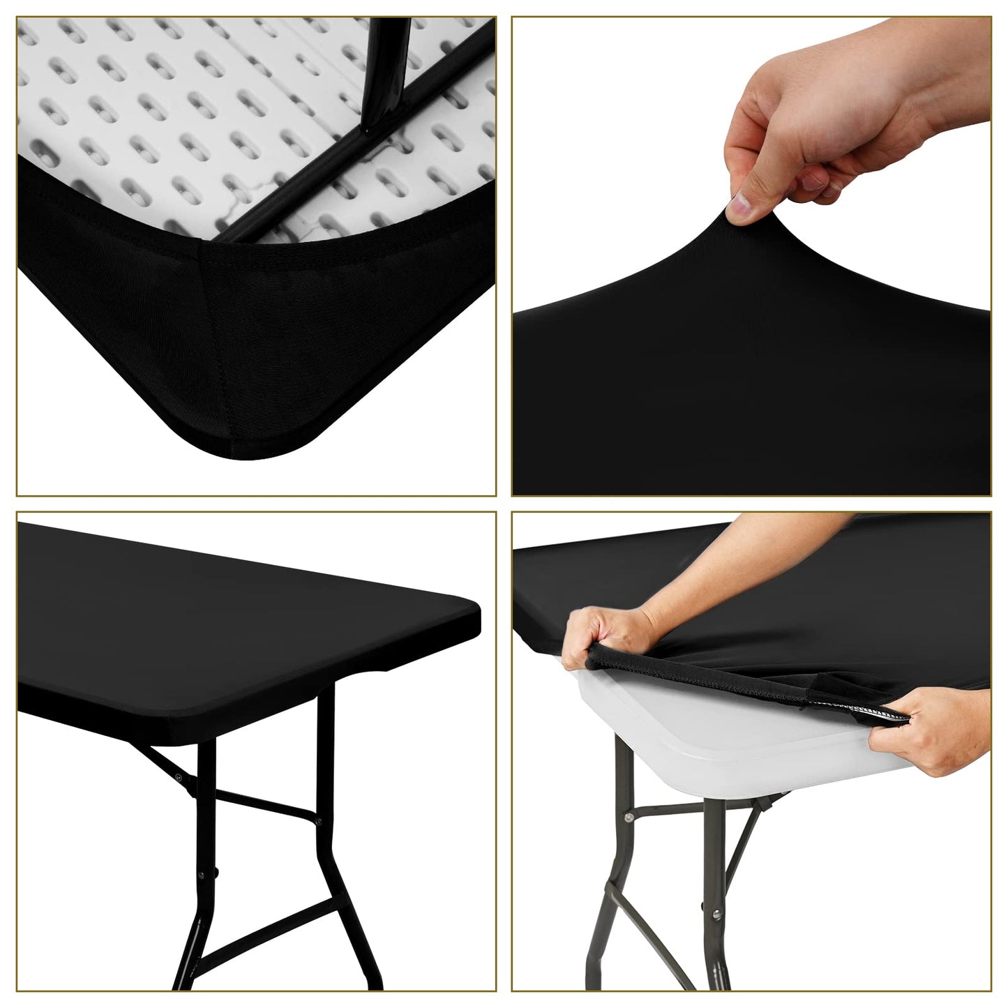 10 Pack Stretch Fabric Table Top Cap Cover, fits 6' Tables, Spandex Table Covers Washable Elastic Universal Rectangle Tablecloth Protector for Indoor Outdoor Party Picnic Wedding, Black, 30" W x 72" L