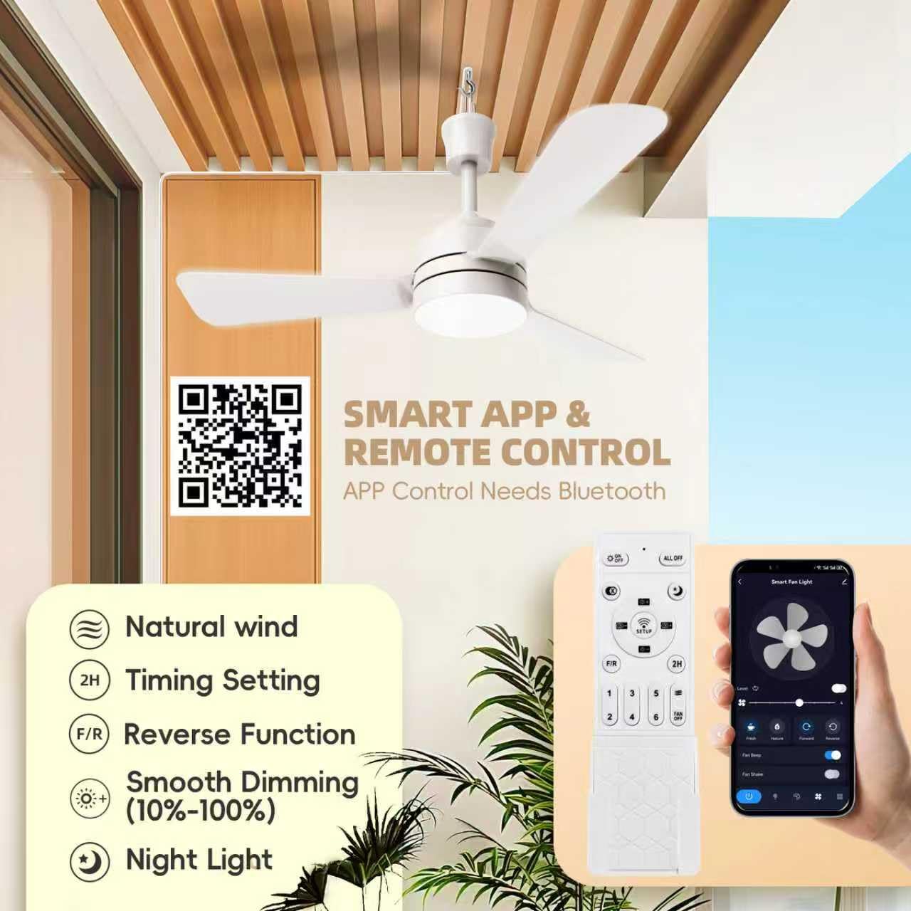 PBLALA Ceiling Fans with Lights,28" LED Fan Light Hanging with Hook,Hook Type Ceiling Fan,Plug in Ceiling Fan Light,35W,3000-6500k,Remote Control,Portable Fan for Camping Bed,Patios,(White)