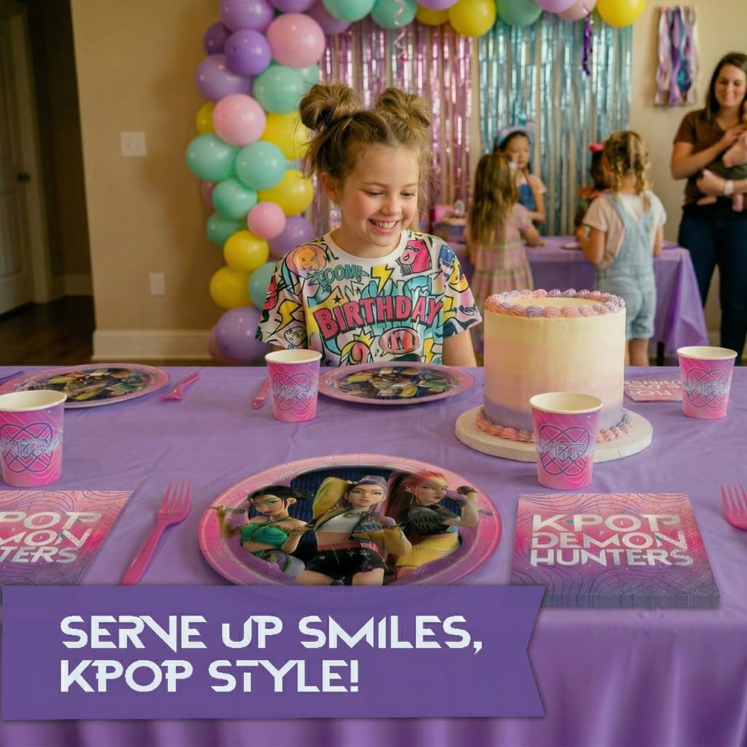 KPop Demon Hunters Birthday Decorations | KPop Demon Hunters Plates and Napkins, Cups, Tablecloths | Officially Licensed