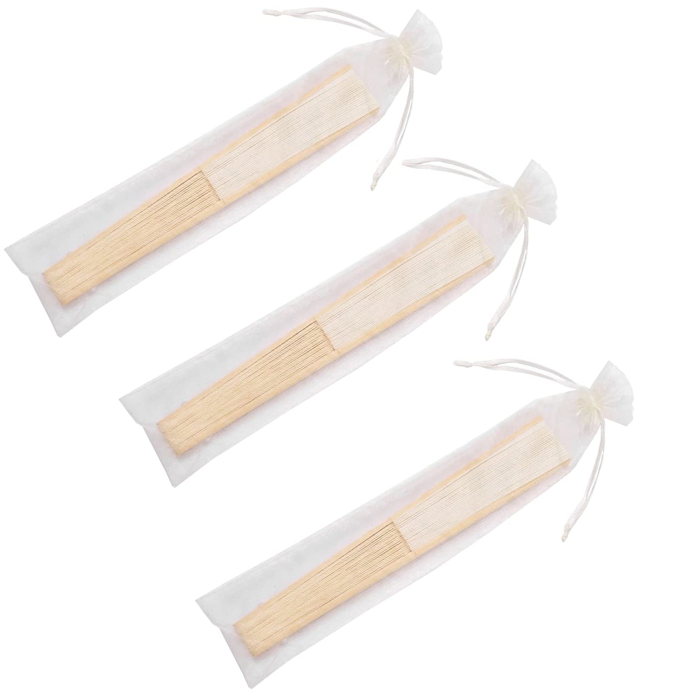 SL crafts 50pcs Paper Hand Fan with Organza Bags Bamboo Handheld Folding Fans DIY Decorative Wedding Party Favors (Cream)