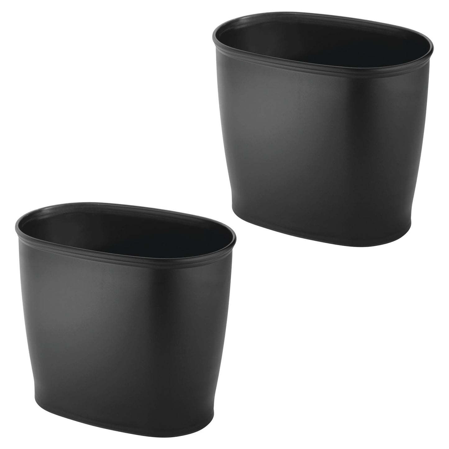 iDesign Slim Plastic Bathroom Trash Can, Small Garbage Bin for Bedroom, Office, Desk, Dorm, 2-Pack, Black