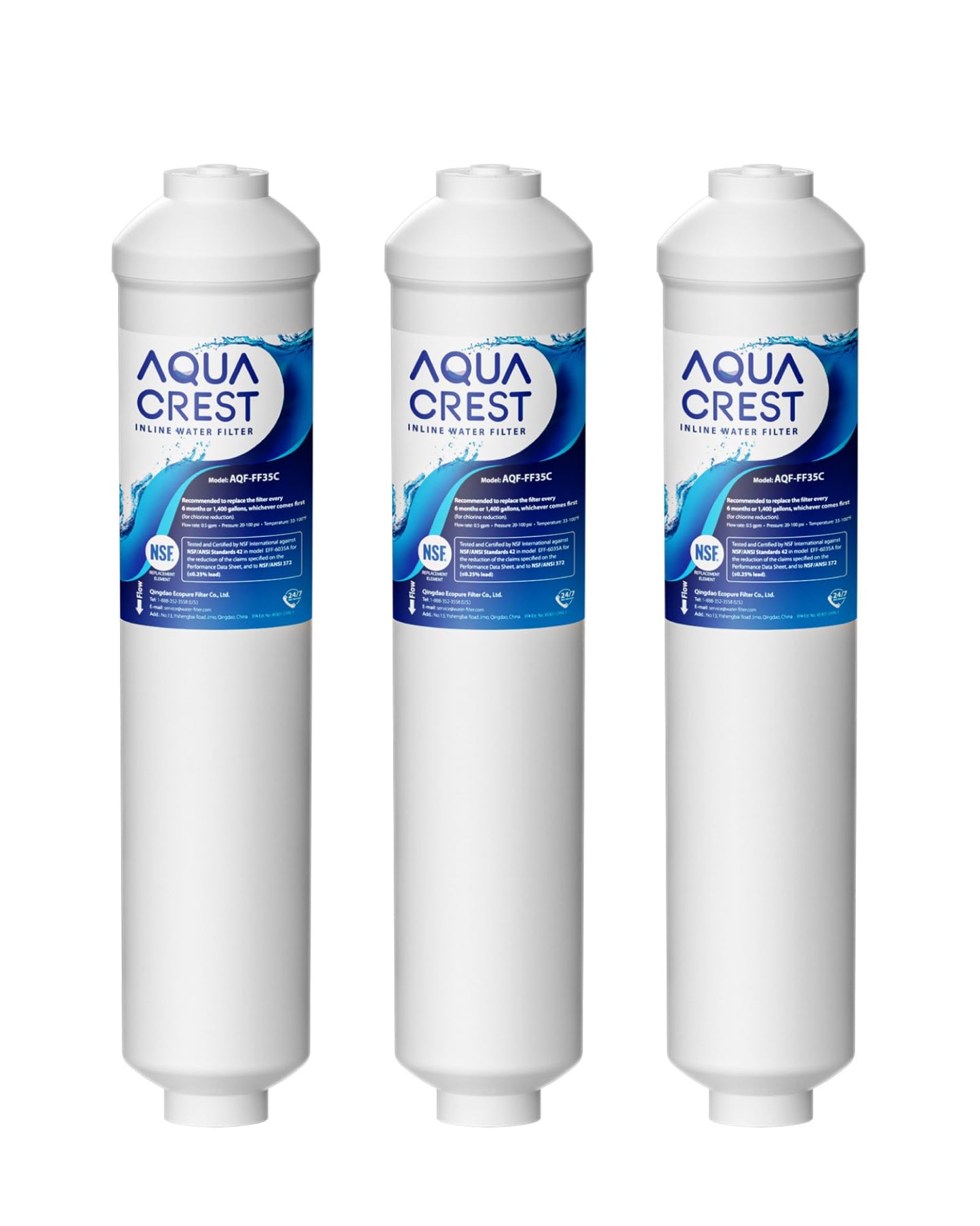 AQUA CREST GXRTDR Inline Water Filter, NSF42 Certified, Replacement for GE® GXRTDR, IC-100A, Samsung DA29-10105J, Whirlpool WHKF-IMTO, 3 Filters (Package May Vary)