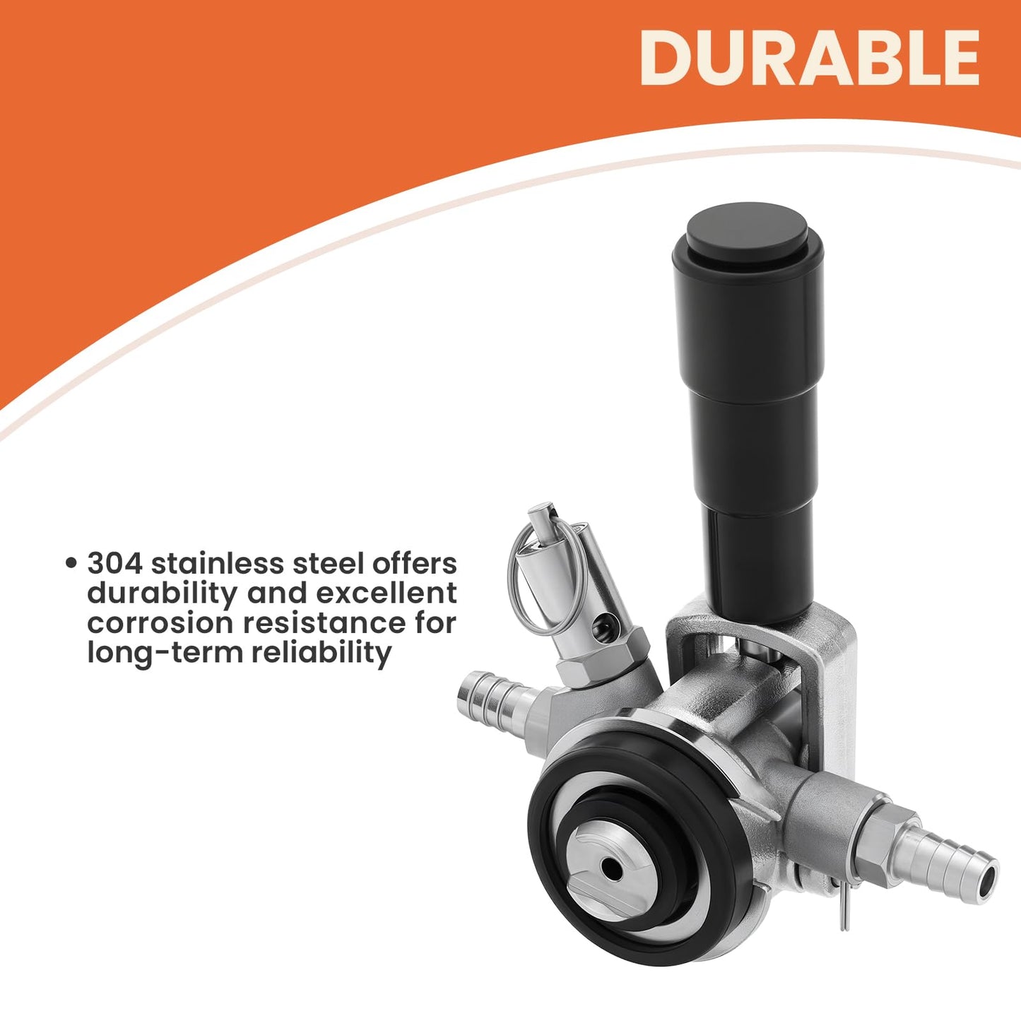 Roastove Low Profile Keg Coupler, 304 Stainless Steel D System Keg Coupler with Safety Pressure Relief Valve and Hose Clamp