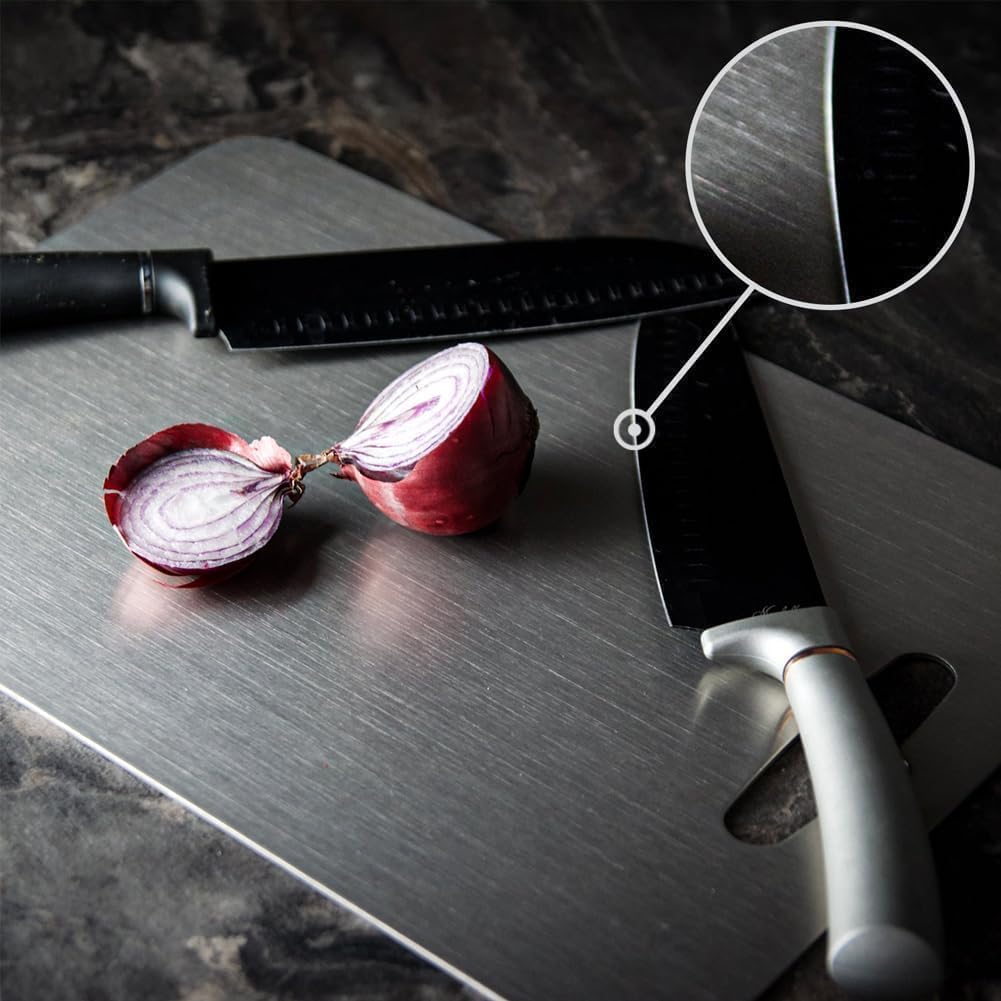 304 Stainless Steel Cutting Board, Non Toxic Cutting Boards for Kitchen, Dishwasher Safe and Hygienic Heavy Duty Chopping Board for Meat Vegetable Fruit(15"x 11",13"x 9",10"x 6")