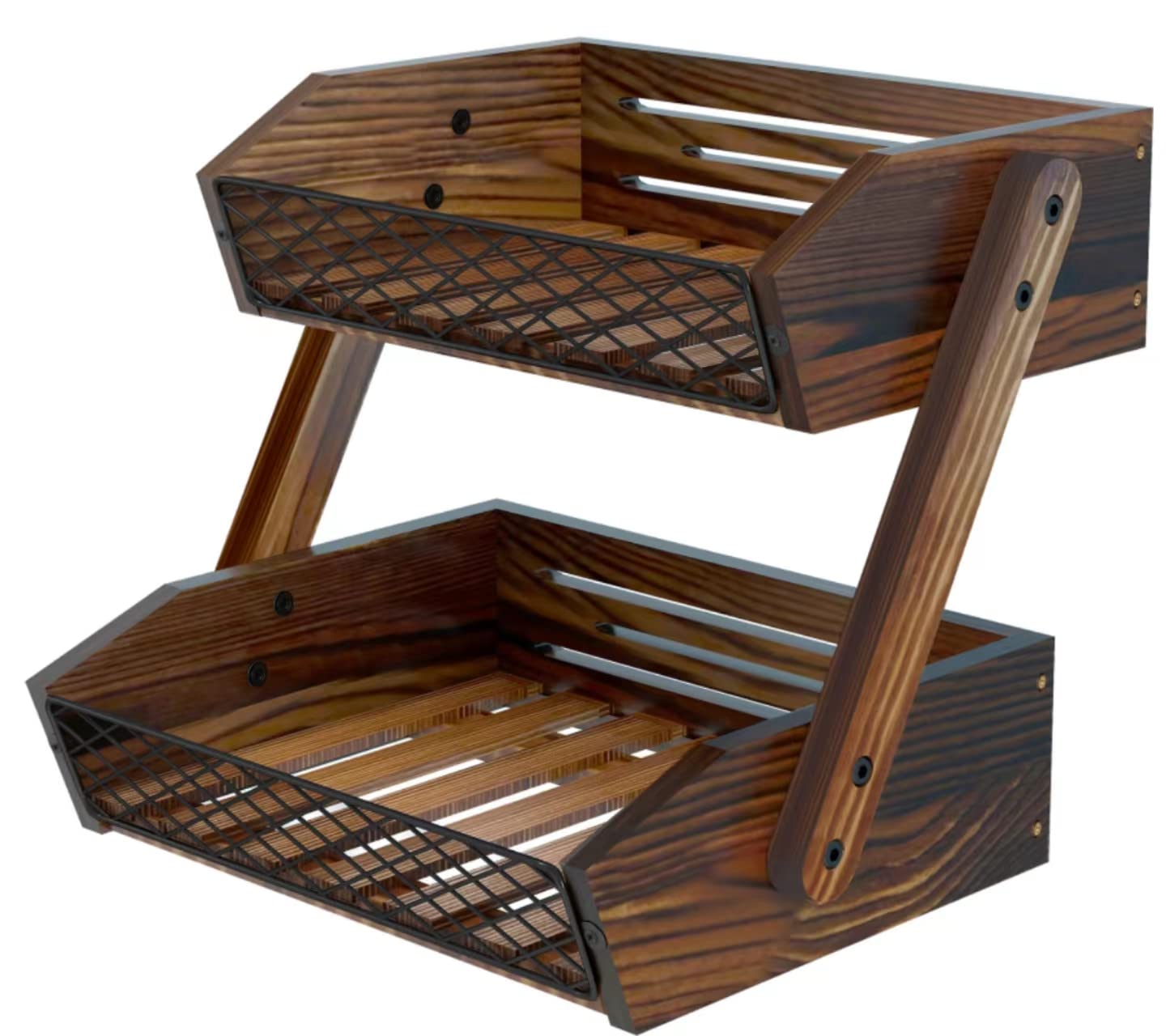 Dorhors Fruit Basket for Kitchen,Fruit Bowl,Kitchen Counter Organizer,Wooden Vegetable Holder for Countertop,Bread Storage Basket Stand(2 Tier)