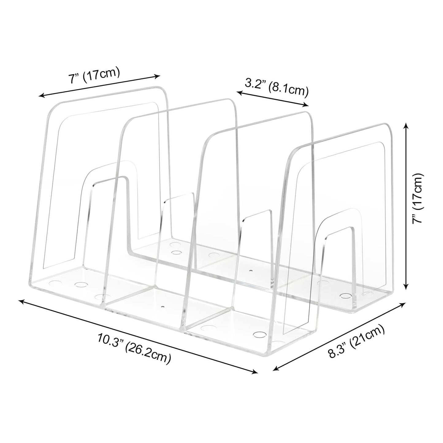 Lunmore Clear Desktop Book Organizer, Creative Book Stand, Divider Bookshelf for Home School and Office, Non-Acrylic Stand Bookshelves (3 Sections), Transparent, Pack of 2