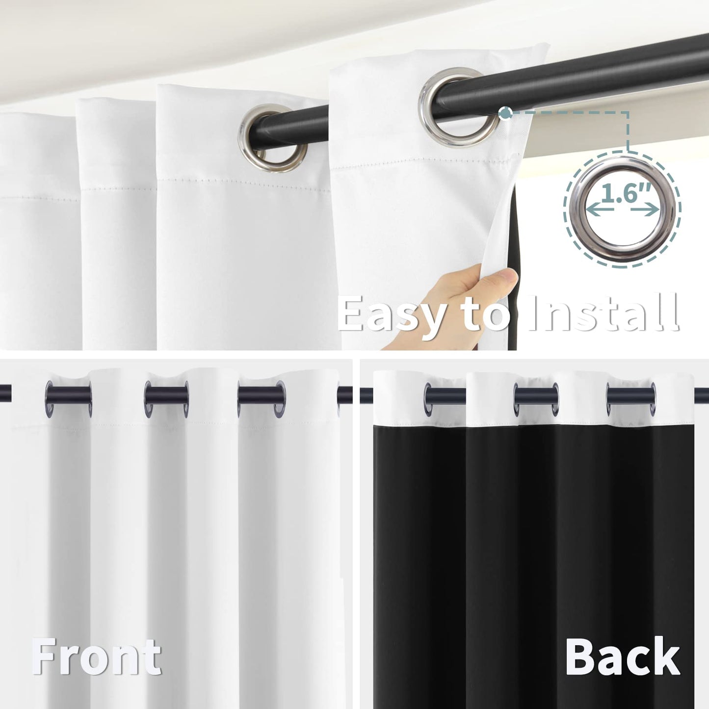 BGment Thermal Insulated 100% Blackout Curtains for Bedroom with Black Liner, Double Layer Full Room Darkening Noise Reducing Grommet Curtain (42 x 72 Inch, Pure White, 2 Panels)