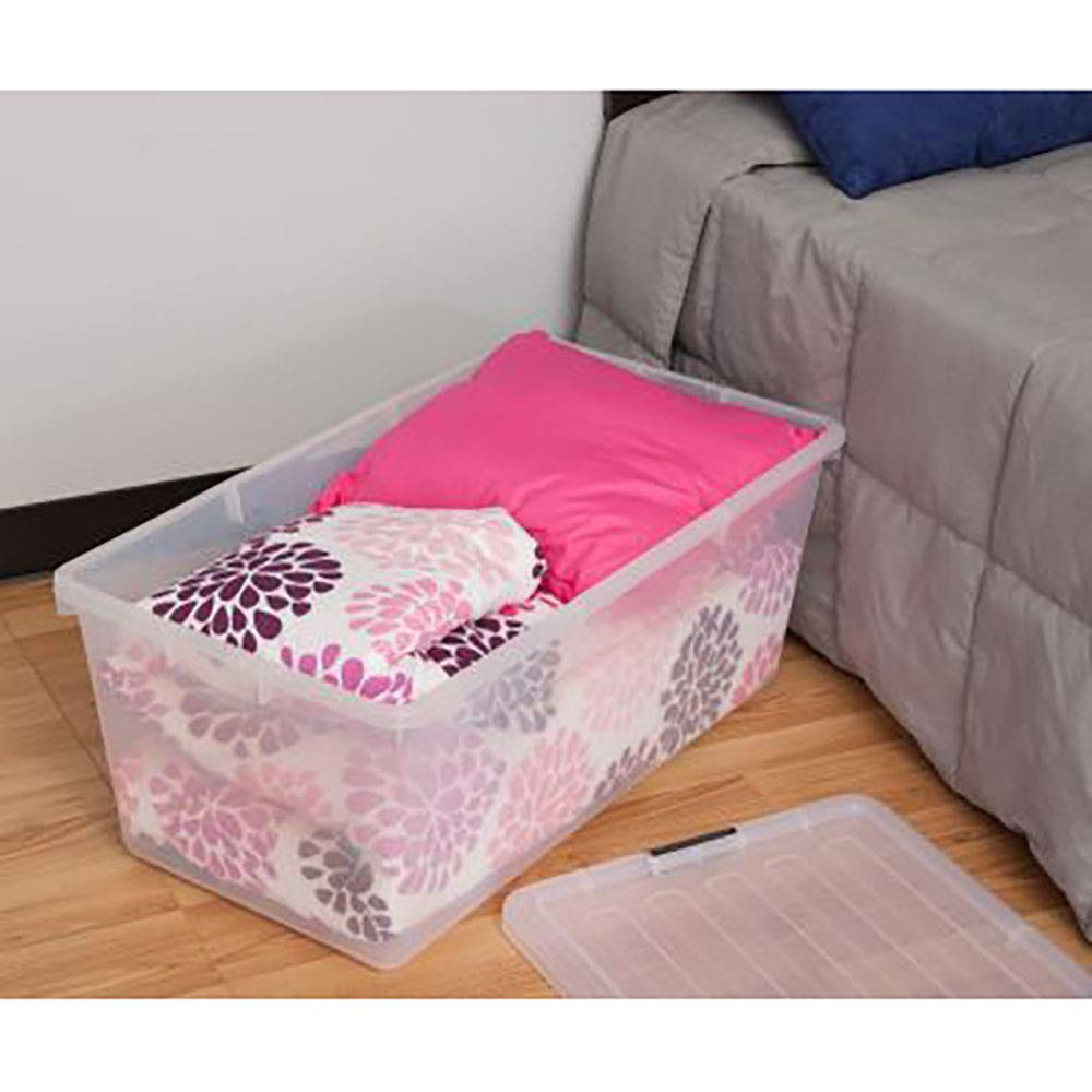 IRIS USA 91 Qt Stackable Plastic Storage Bins with Lids, 1 Pack - BPA-Free, See-Through Organizing Solution, Latches, Durable Nestable Containers, Secure Pull Handle, Made in USA - Clear