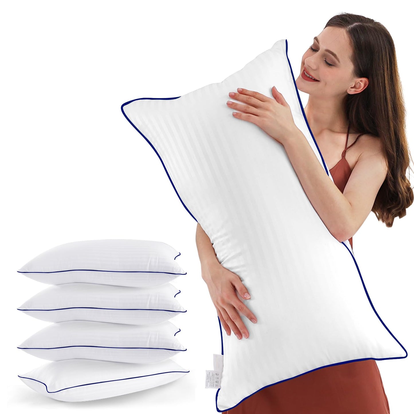 SEMZSOM Bed Pillows for Sleeping, King Size Pillows Set of 4 Luxury Hotel Pillows with Soft Fluffy Down Alternative Filling for Back, Stomach and Side Sleepers