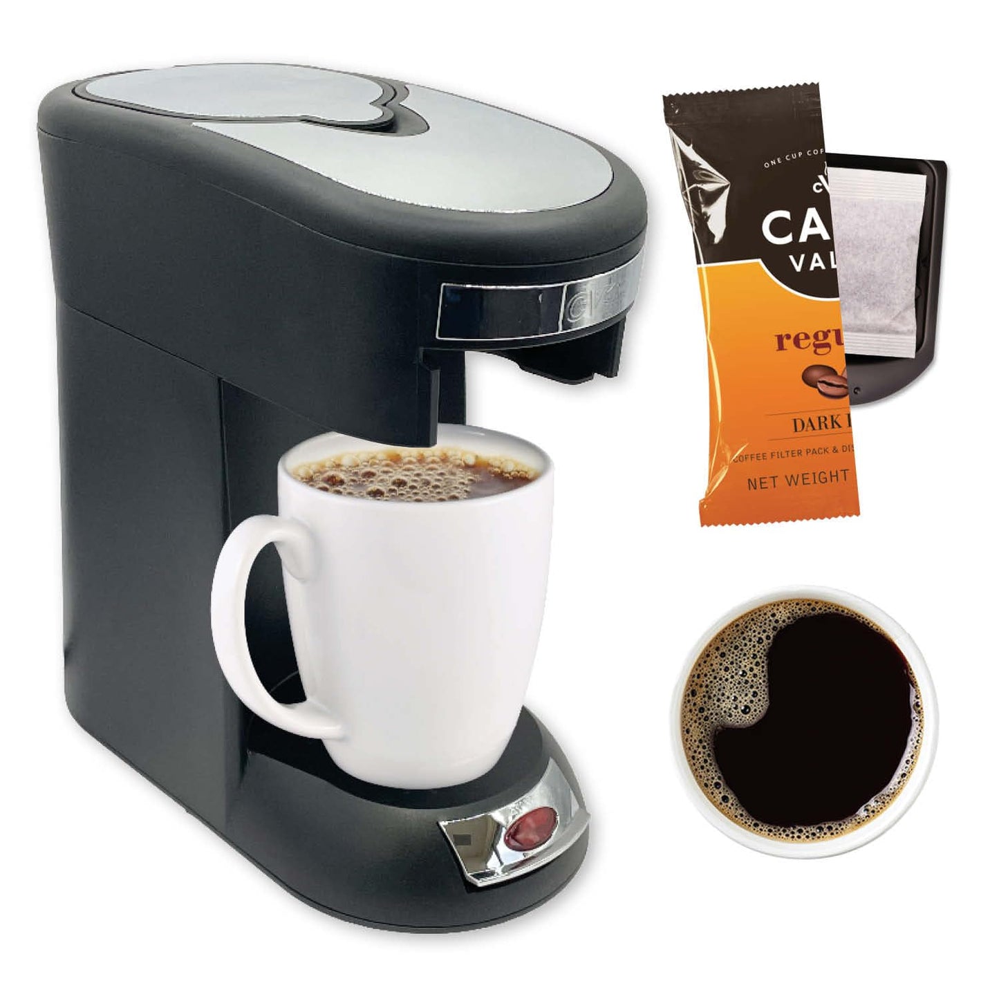 Café Valet Single Serve Coffee Maker, Brews 10 Ounces of Coffee or Hot Water, Compatible with Café Valet Coffee Packs