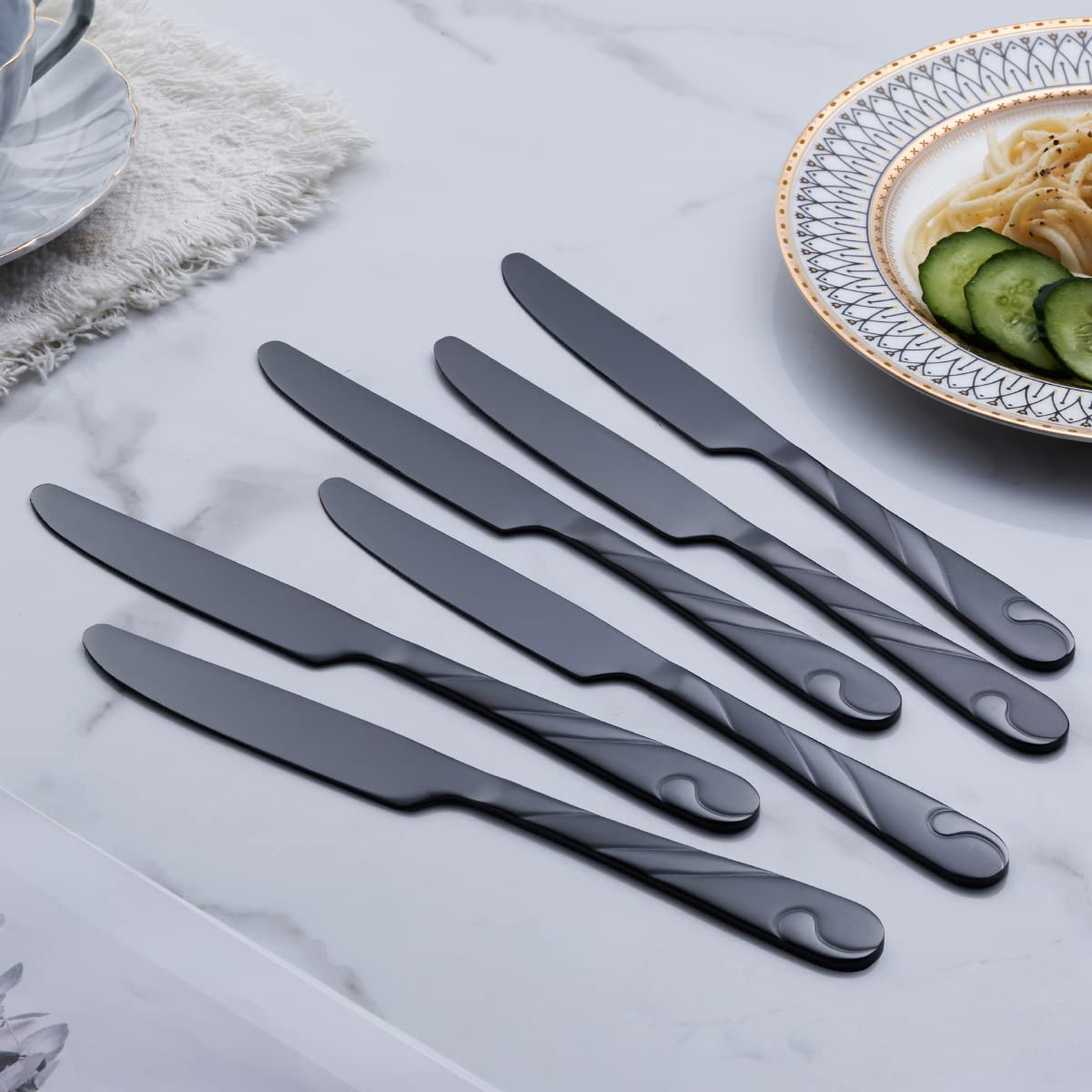 Seeshine Black Silverware Set for 12, 60-Piece Stainless Steel Flatware Set, Shiny Black Metal Cutlery Set, Include Fork, Knife and Spoon Set, Dishwasher Safe