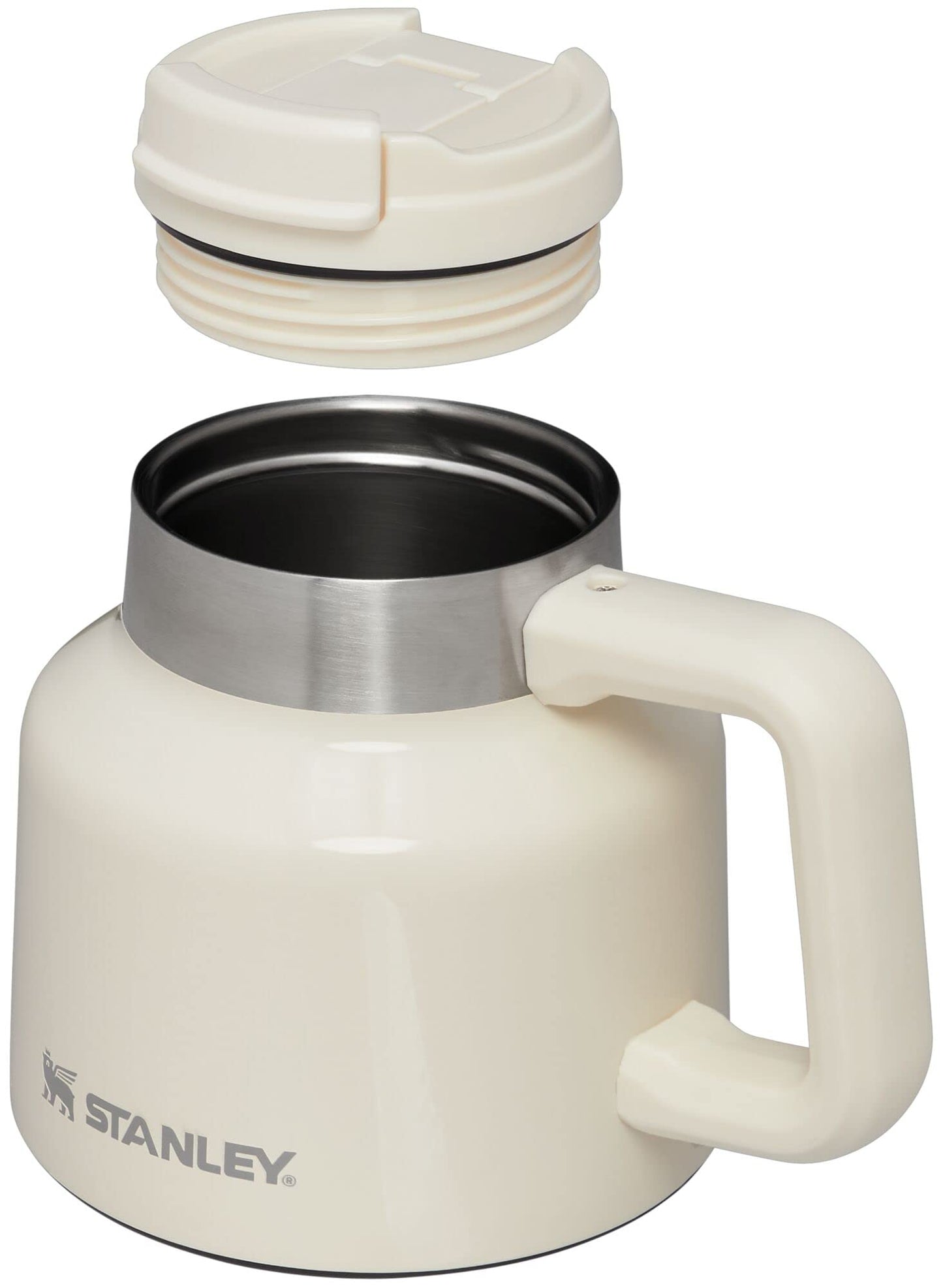 STANLEY Tough-To-Tip Admiral's Mug 20 oz | Twist-on Flip Open Lid | Wide Body with Non-Skid Rubber Base | Insulated Stainless Steel Coffee Cup | BPA-Free | Cream Gloss