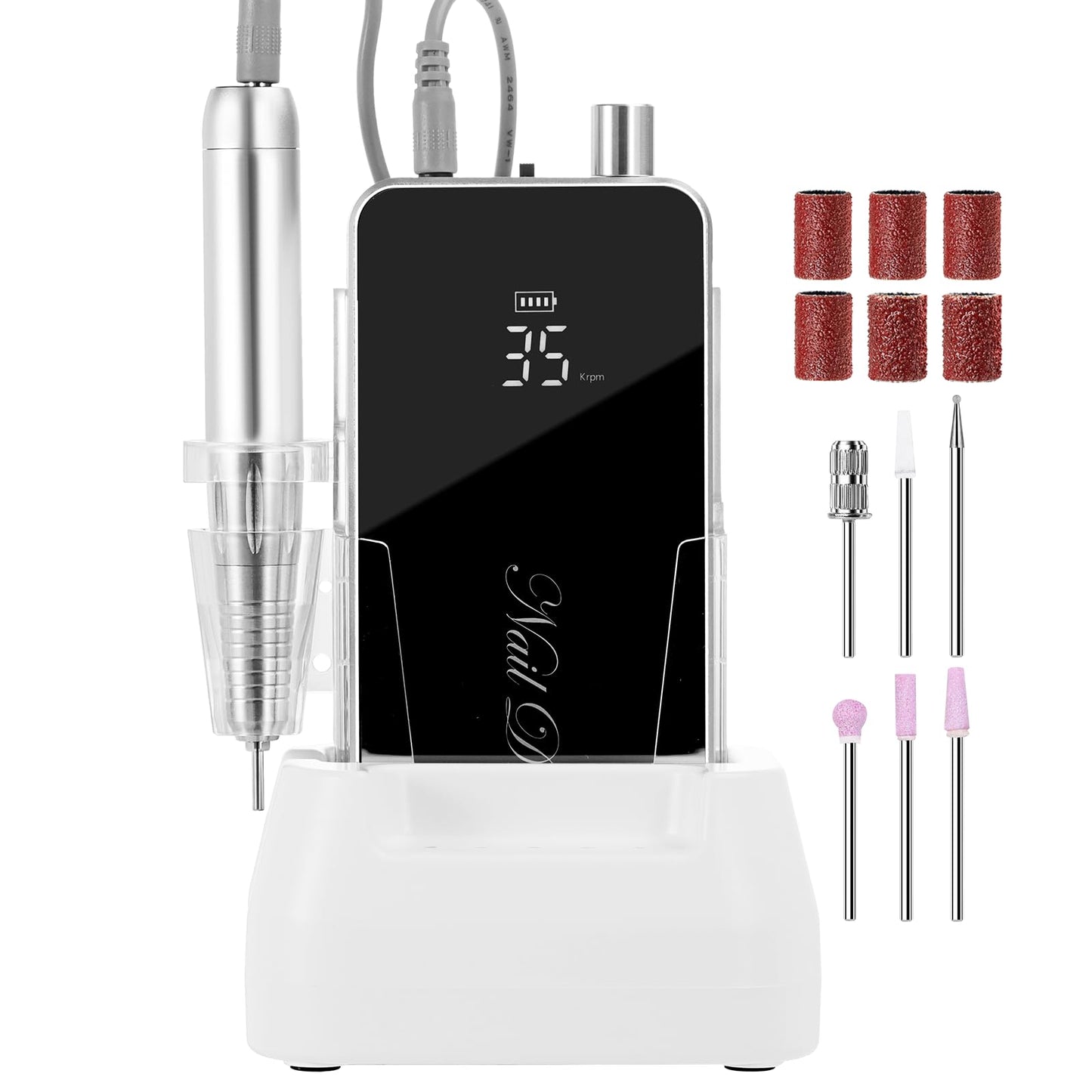 Makartt Electric Nail Drill, 35000RPM Rechargeable Efile with Coreless Motor, Nouvella Portable Nail Filer Machine for Acrylic Gel Removal with Drill Bits Set, Black