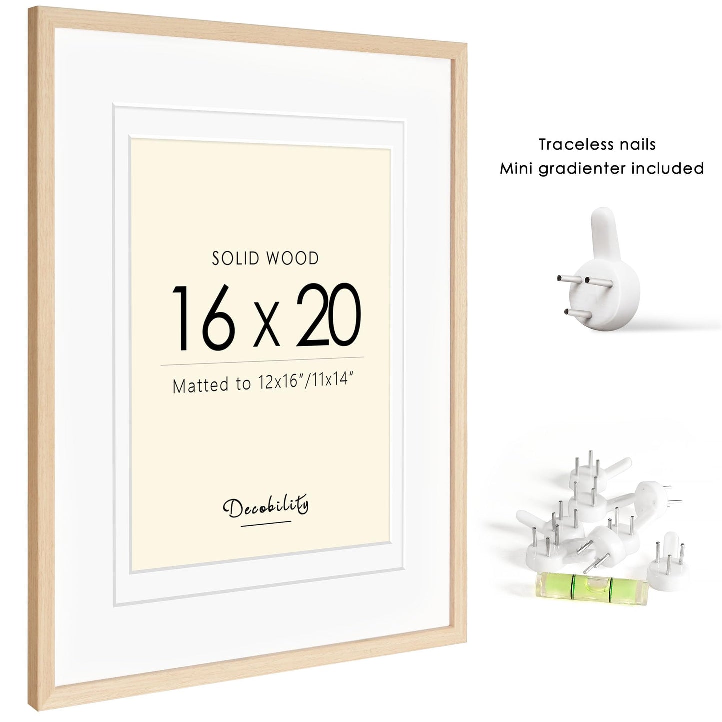 Decobility 16x20 Picture Frames Matted for 11x14 and 12x16 Picture, Set of 3 Solid Wood Picture Frame with Plexiglass, Wall Gallery Frame Set for Tabletop or Wall Mounting Display (3 Pack of Oak)