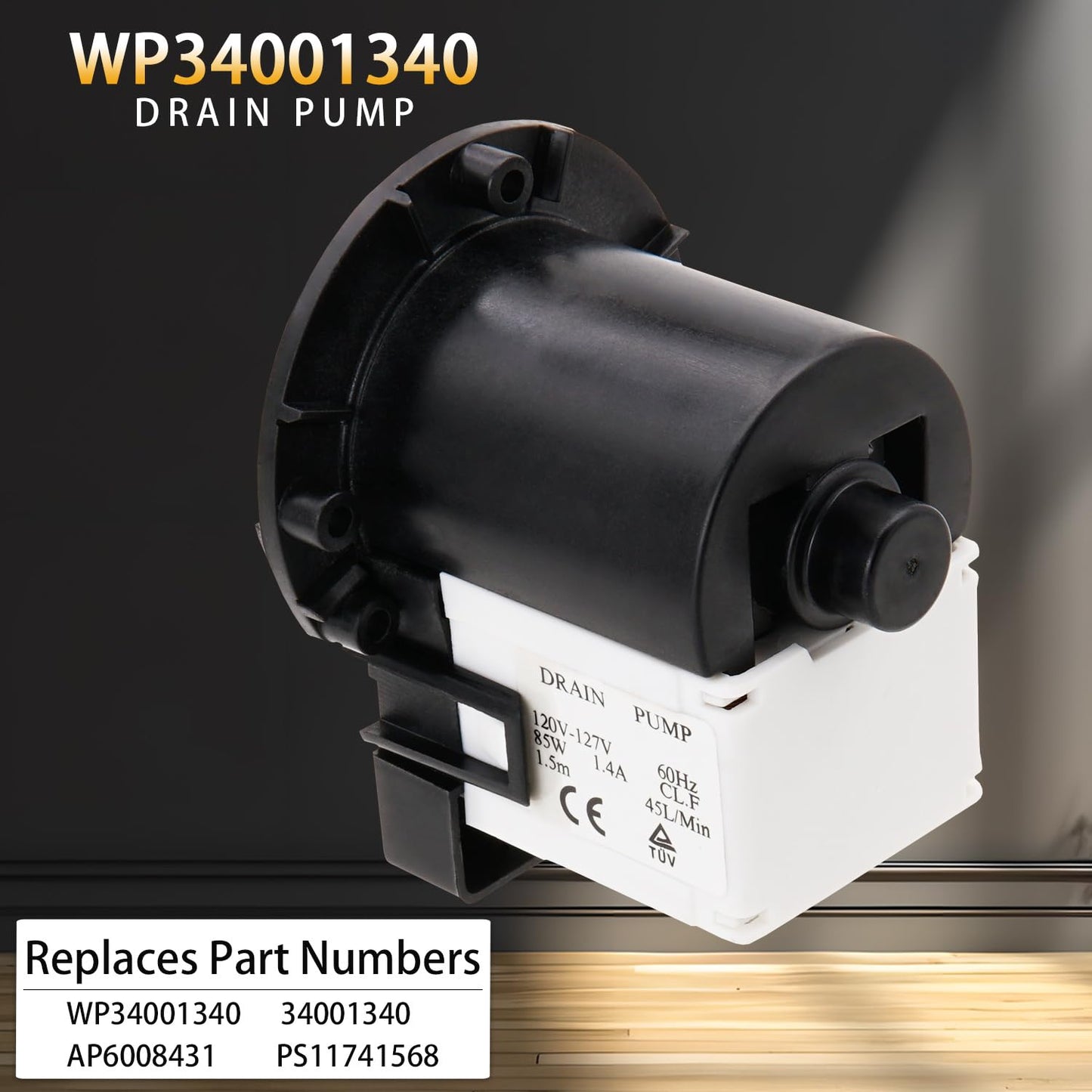 Siwdoy 34001340 WP34001340 Drain Pump Motor (ONLY MOTOR) Compatible with Amana, Maytag, Inglis Washer Replaces AP6008431 PS11741568