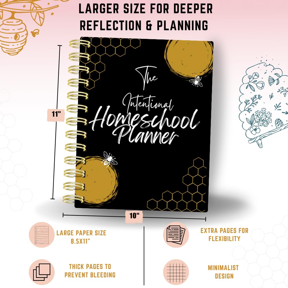 The Intentional Homeschool Planner: 8.5 X 11in | Gold Spiral Bound | Undated, 12 Calendar Pages | Multiple Versatile Trackers | Daily Reflection Layout | Homeschool Record Keeping.