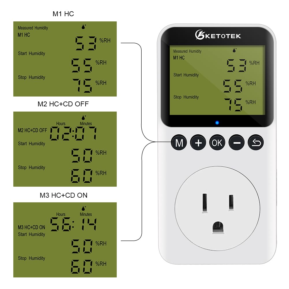 Digital Humidity Controller Outlet Plug 120v 15A Humidistat Countdown Control Switch for Greenhouse Reptile Bathroom Vent Fan Humidifier Dehumidifier