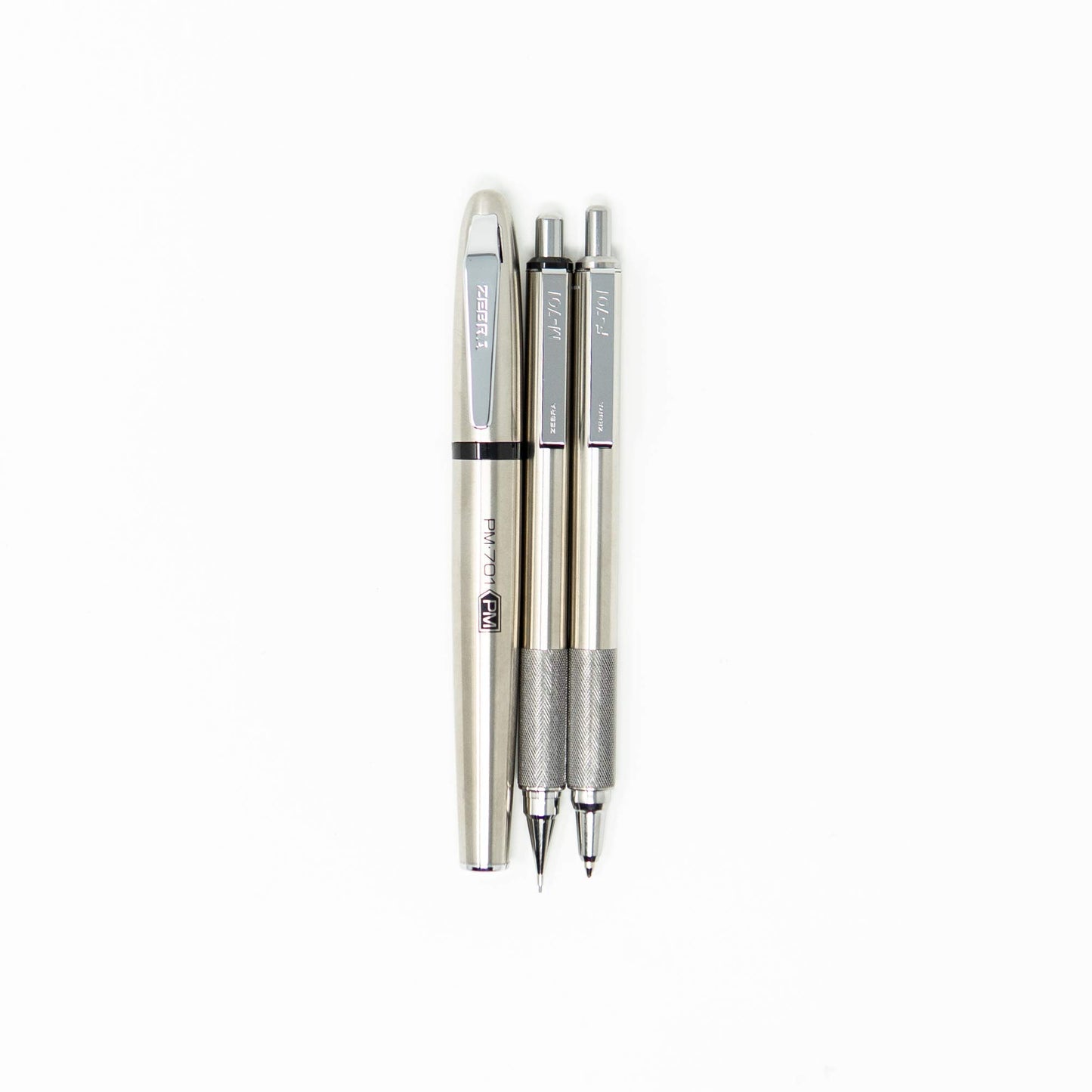 Zebra Pen Premium Steel Writing Set, PM-701 Permanent Marker, F-701 Ballpoint Pen, M-701 Mechanical Pencil, Ideal for Tactical Use, Great for Gift Giving, 3-Pack (11213)
