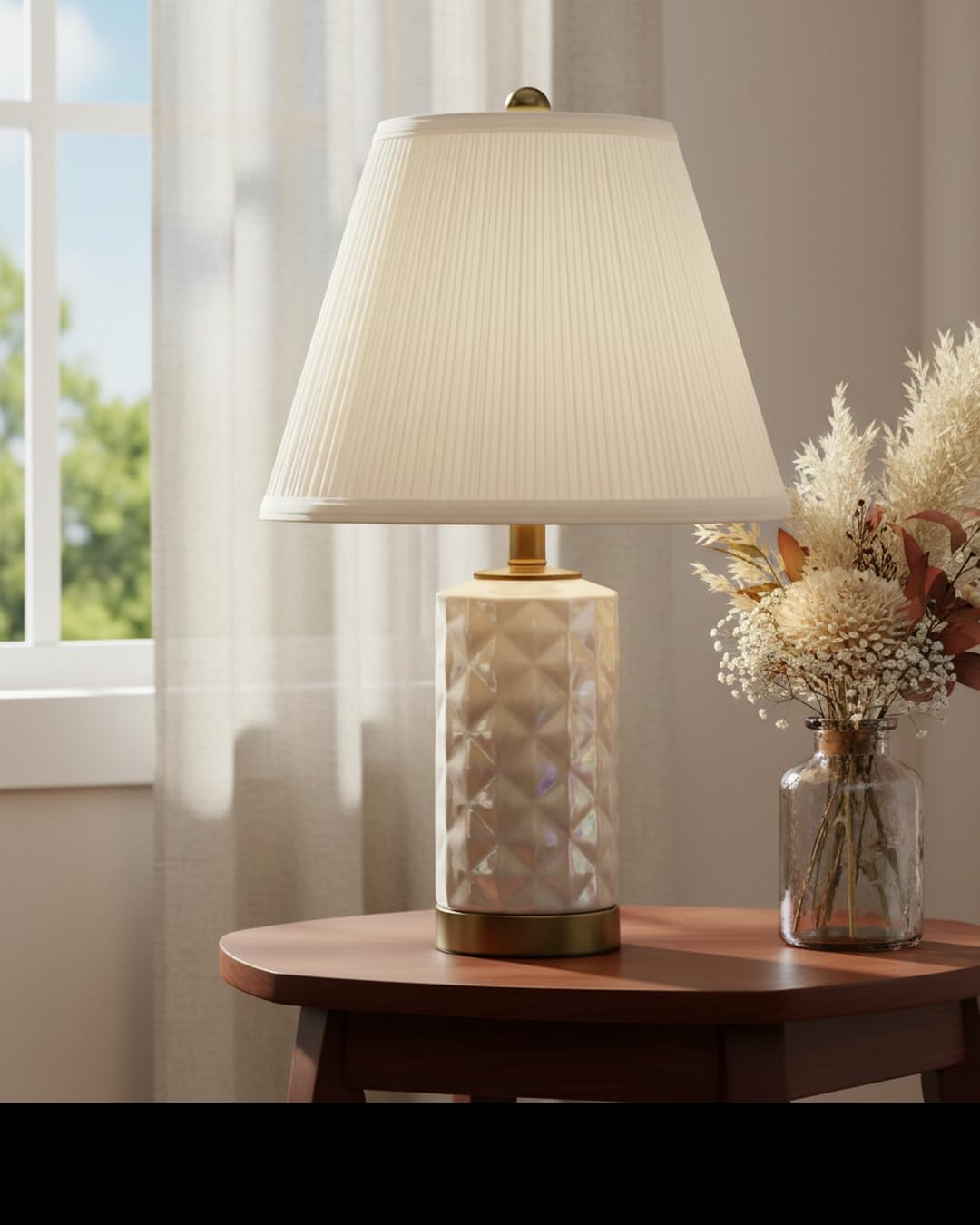 Aspen Creative 33055, Hardback Empire Transitional Spider Lamp Shade, Mushroom Pleated Pleated White, 7" Top x 13" Bottom x 10" Slant