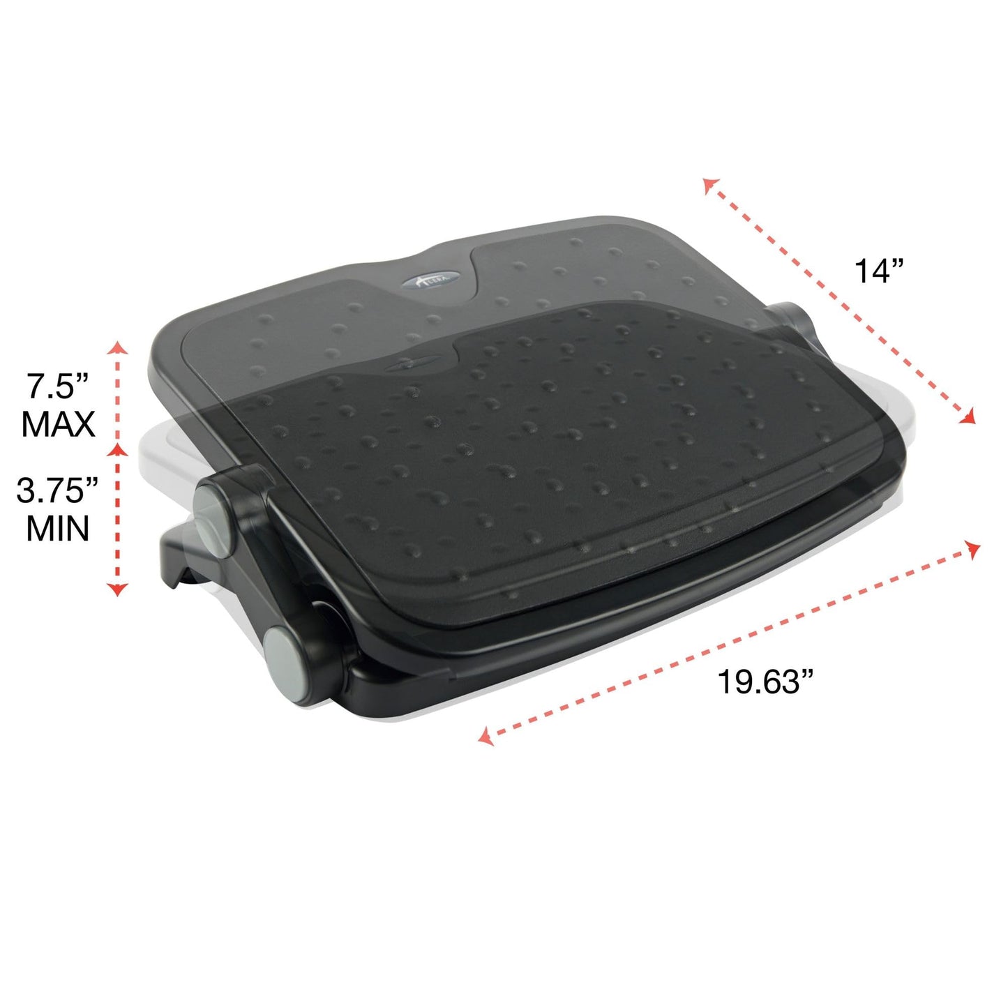 Alera ALE Soft Cushioned Ergonomic Footrest, 14w x 19 5/8d x 3 3/4 to 7 1/2h, Black