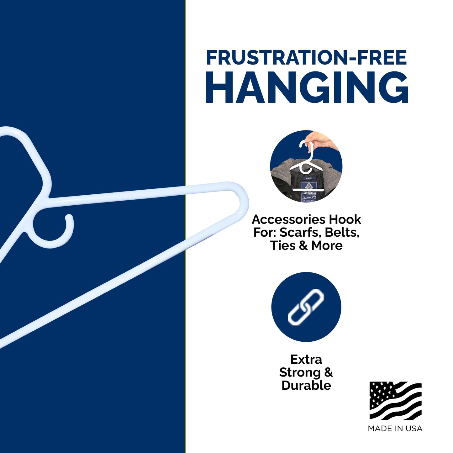 Super Heavy Duty Plastic Hangers, Made in USA, White Super Heavy Weight Hanger, 24 Pack