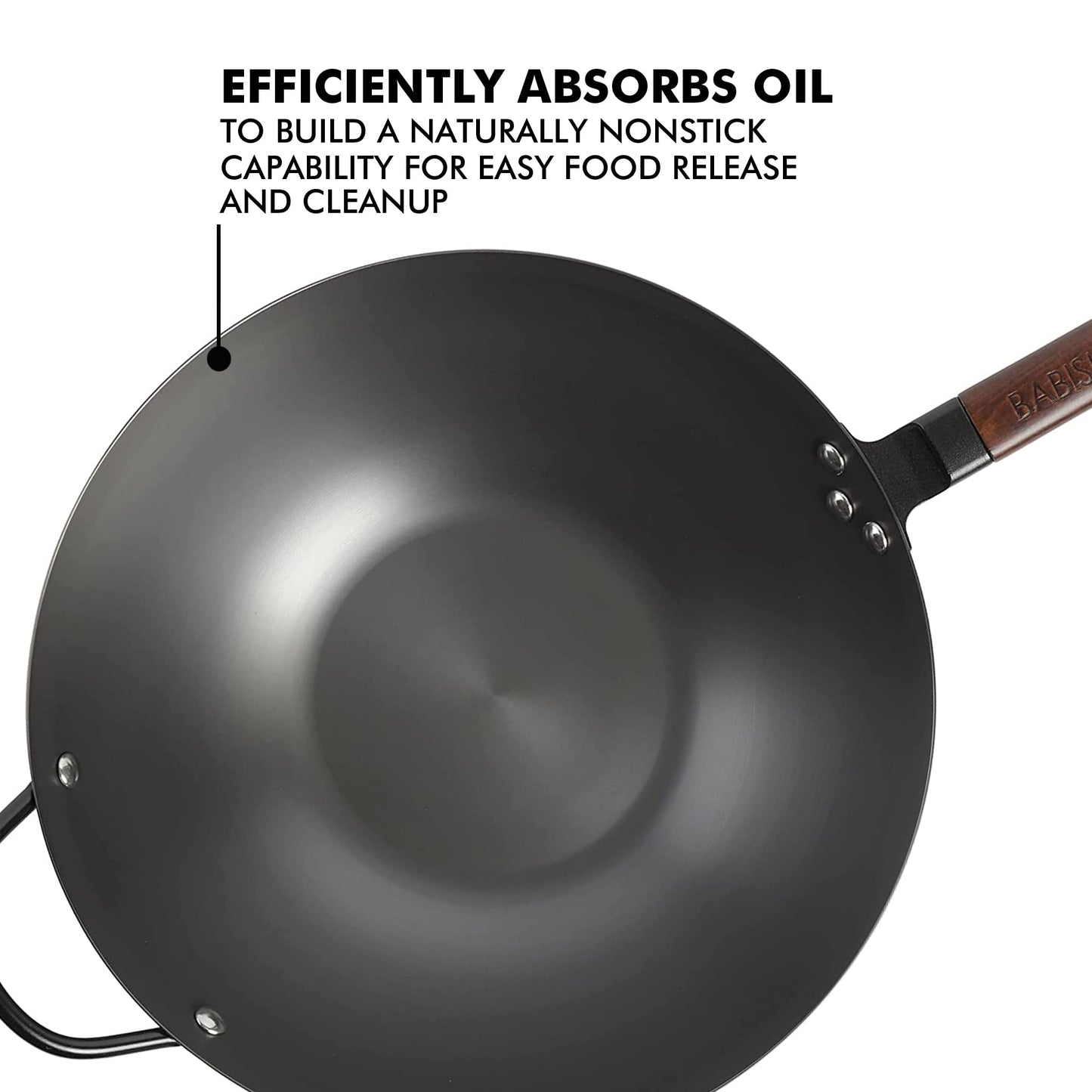 Babish Carbon Steel Wok 14 Inch Flat Bottom Stir Fry Pan Durable Heavy Duty Cookware for High Heat Cooking Stir Fry Sautéing Frying Compatible with Gas Electric and Induction Stovetops