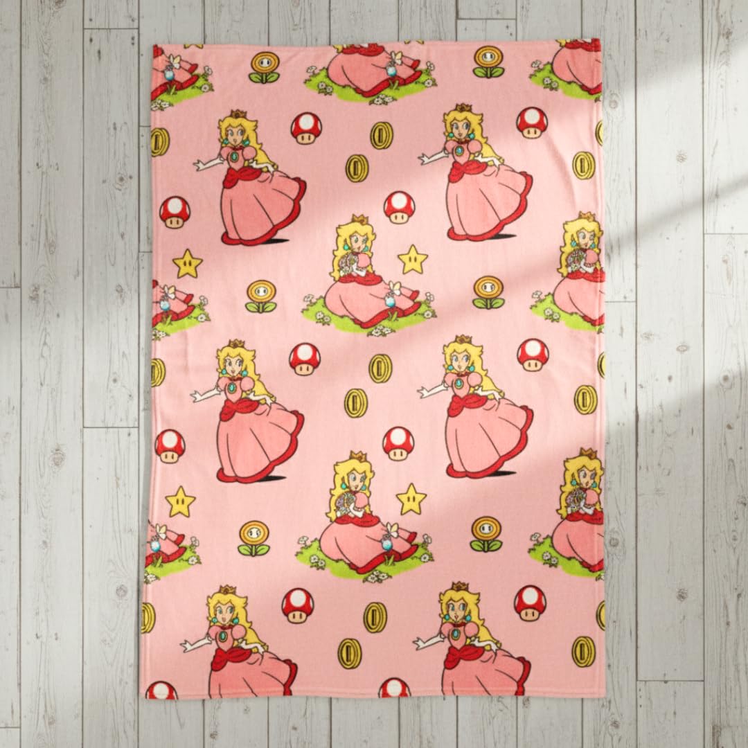 Nintendo Super Marios Bros. Gaming Princess Peach Girl Bedding Super Soft Silk Touch Throw, 46 in x 60 in, (Officially Licensed Product)