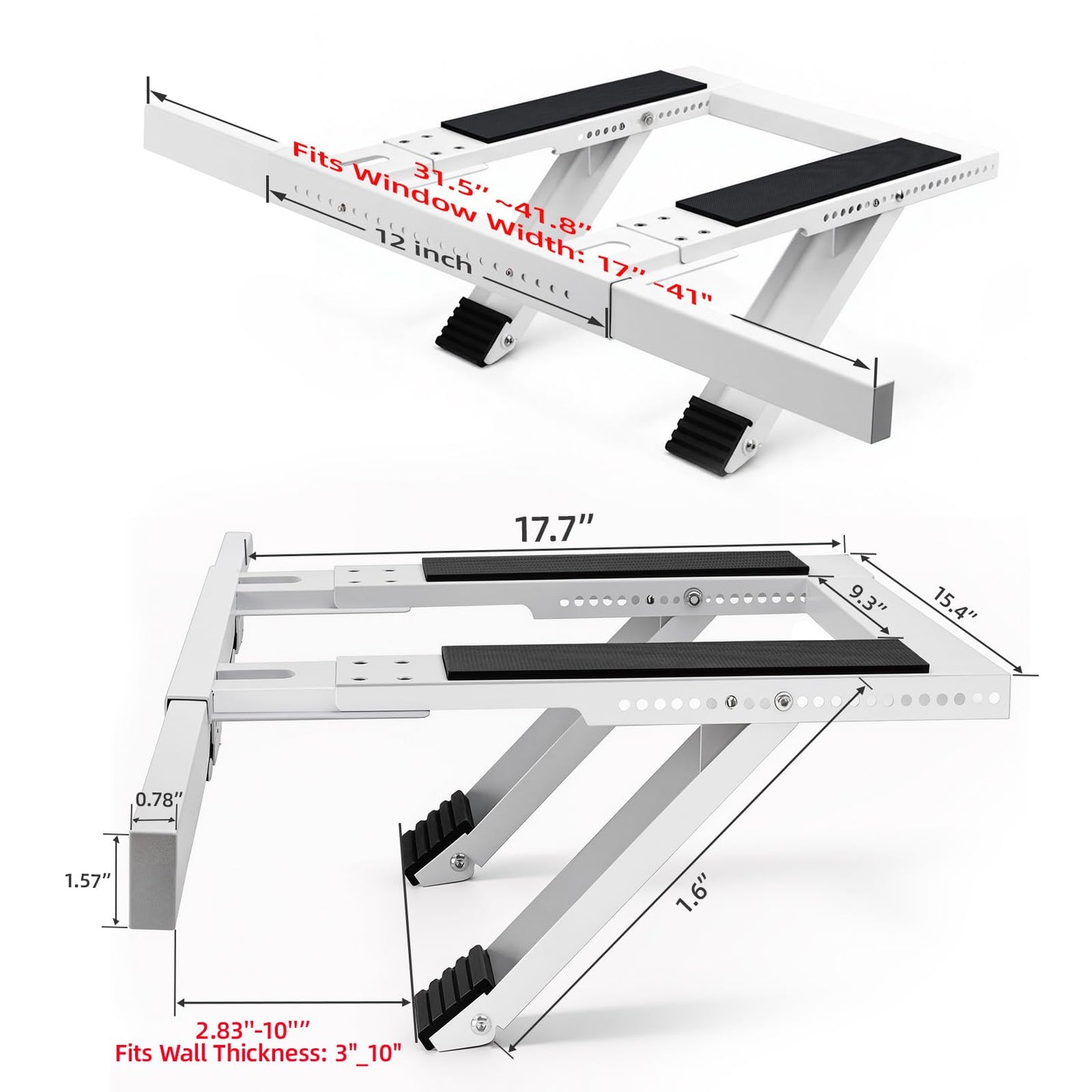 Window AC Support Bracket, No-Drill No-Tool Air Conditioner Support Bracket Adjustable Wall Mount, Heavy Duty Steel Holds Up to 300lbs, Fits Single Or Double Hung Windows, White