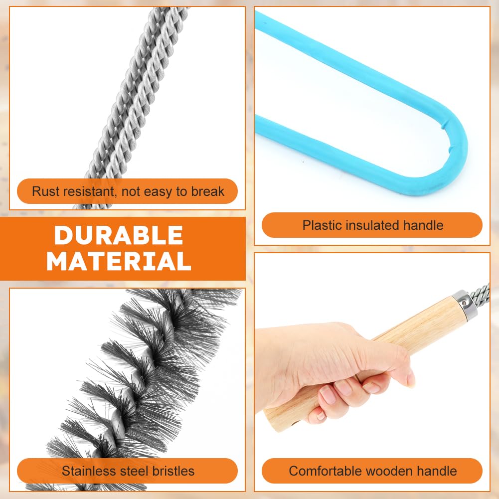 3 pcs Stainless Steel Fryer Cleaning Tools, Including L-Shaped Fryer Cleaning Brush Kitchen Fryer Cleanout Rod Long Handle Deep Fryer Basket Cleaning Brush Kitchen Restaurant Accessories